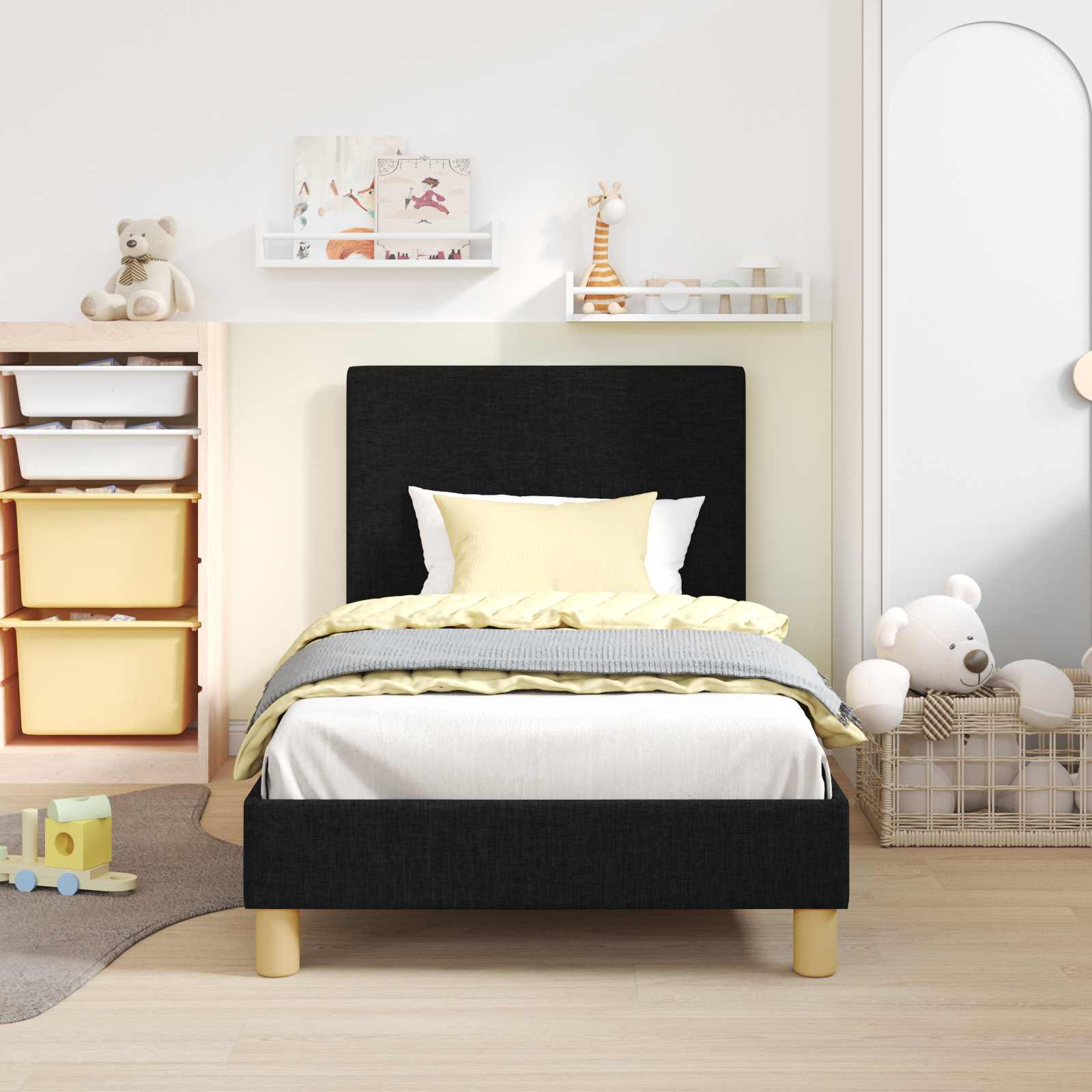 Bedframe voor kinderen met hoofdbord Zwart 80 x 160 cm Stof is nu te koop bij PeponiXL, paradijselijk wonen!