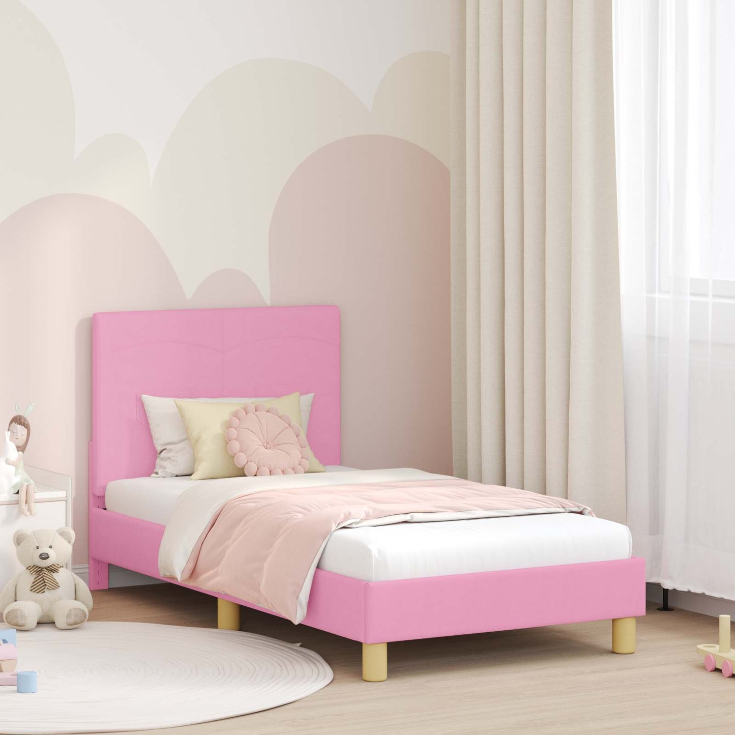Bedframe voor kinderen met hoofdbord Roze 80 x 160 cm Stof is nu te koop bij PeponiXL, paradijselijk wonen!