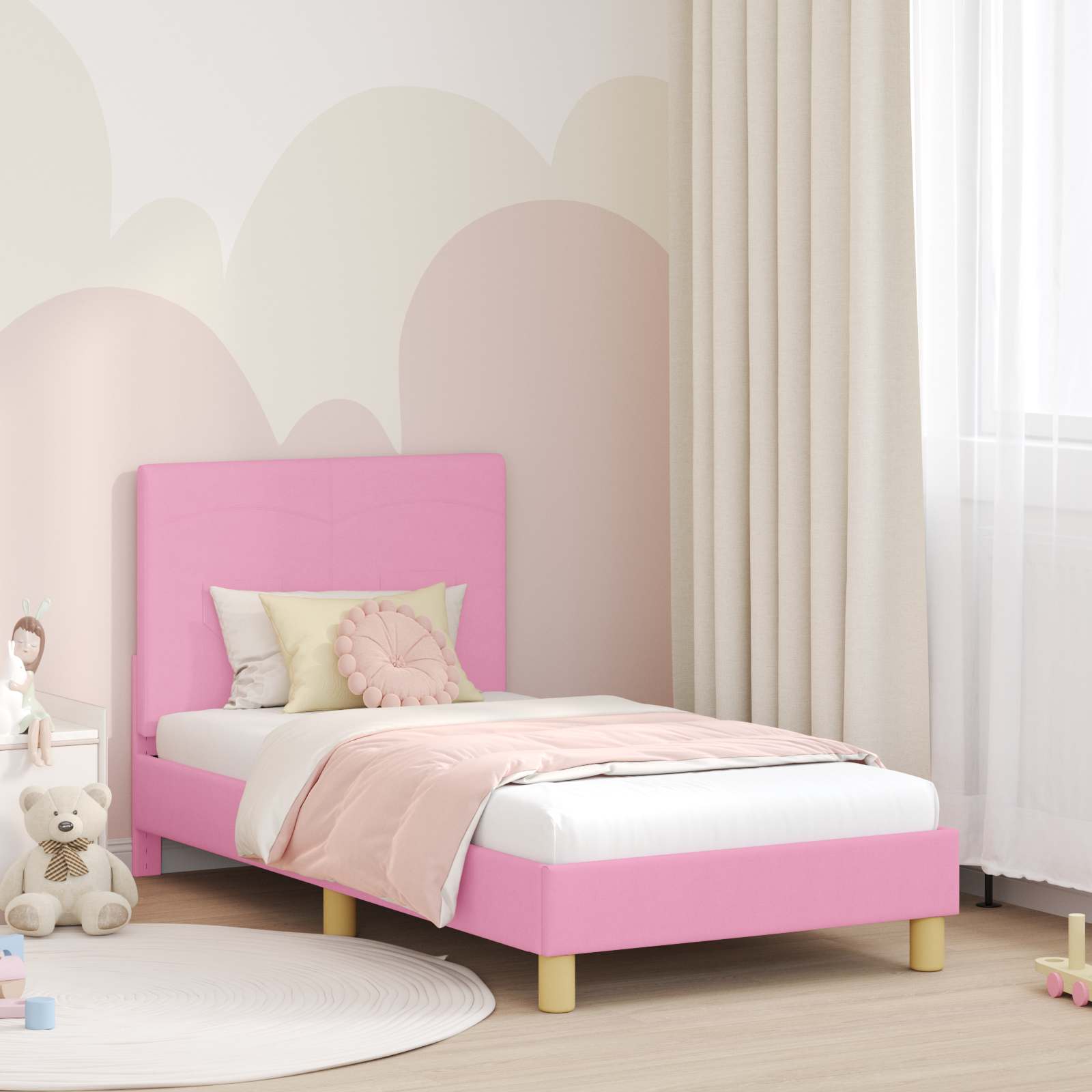 Bedframe voor kinderen met hoofdbord Roze 80 x 160 cm Stof is nu te koop bij PeponiXL, paradijselijk wonen!