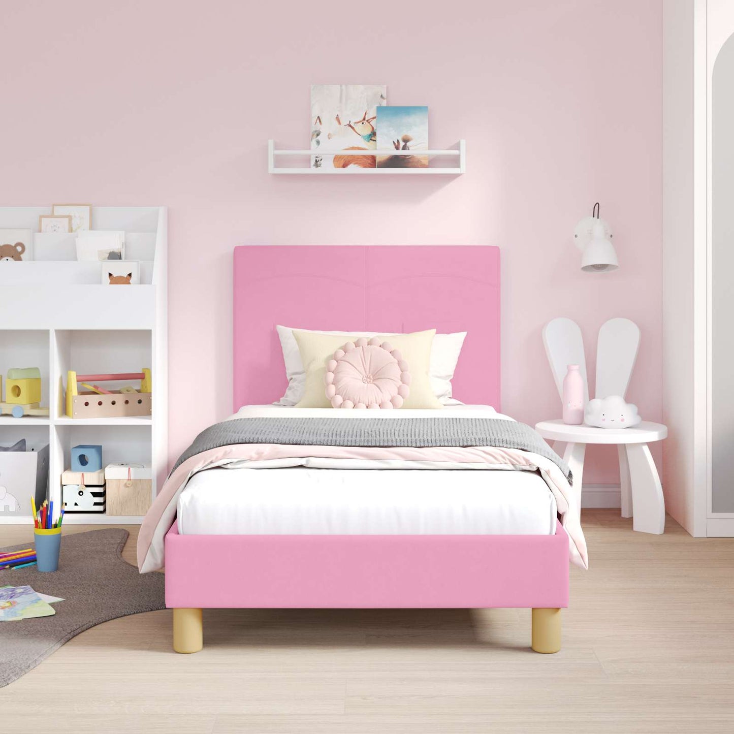 Bedframe voor kinderen met hoofdbord Roze 80 x 160 cm Stof is nu te koop bij PeponiXL, paradijselijk wonen!