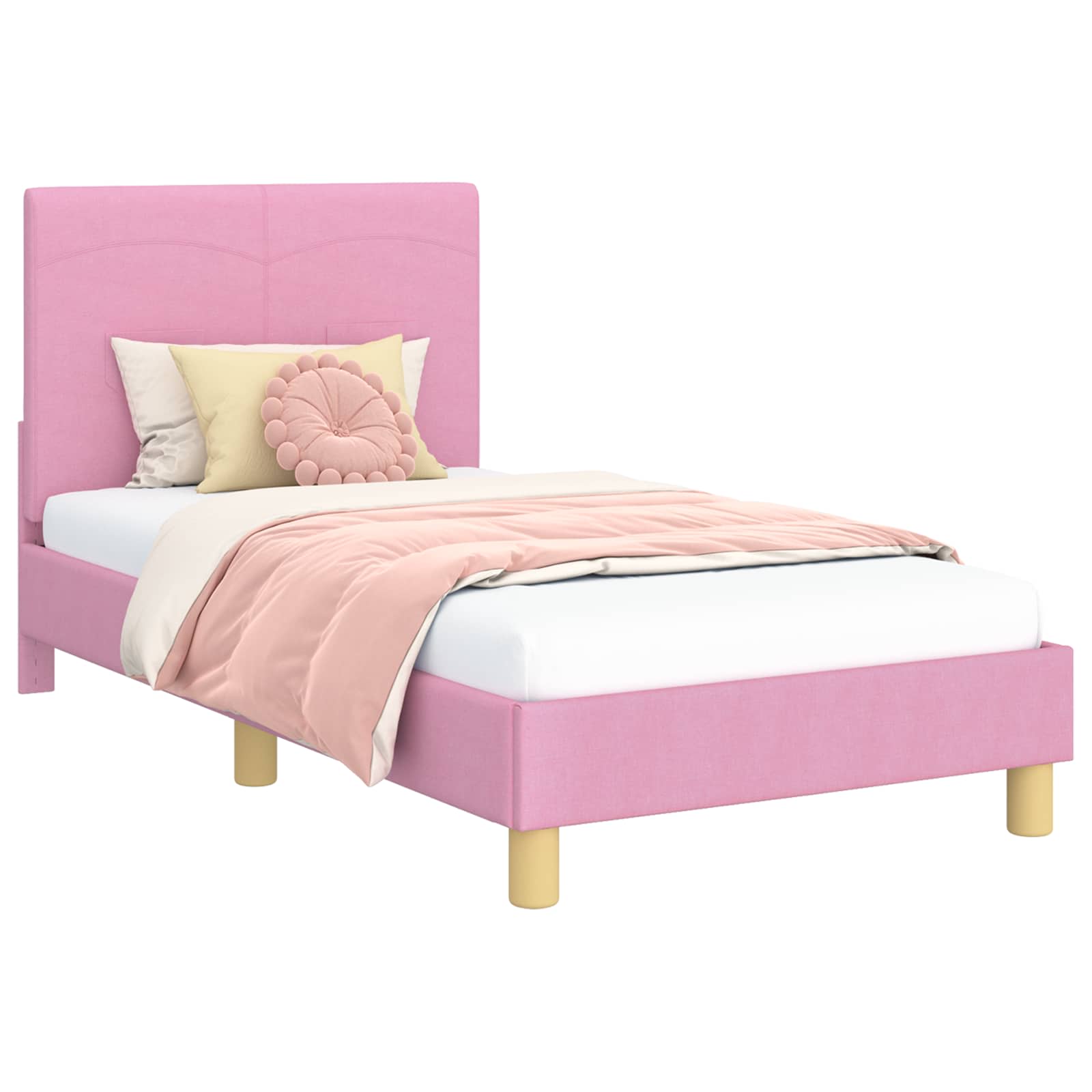 Bedframe voor kinderen met hoofdbord Roze 80 x 160 cm Stof is nu te koop bij PeponiXL, paradijselijk wonen!