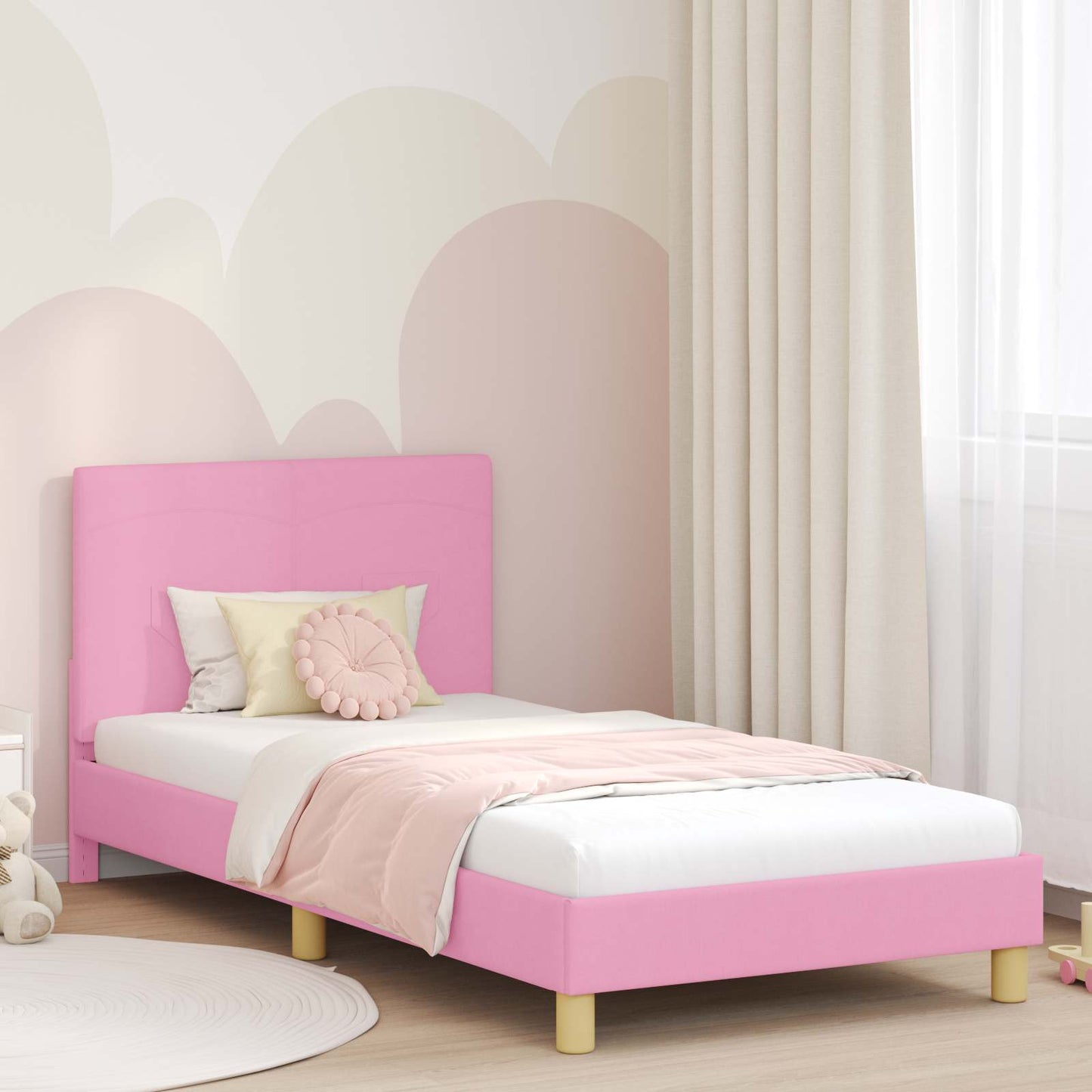 Bedframe voor kinderen met hoofdbord Roze 80 x 200 cm Stof is nu te koop bij PeponiXL, paradijselijk wonen!