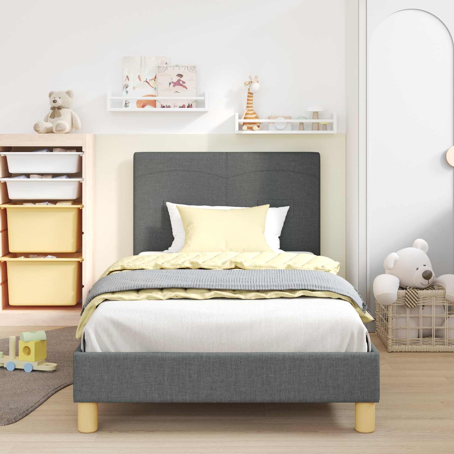 Bedframe voor kinderen met hoofdbord Donkergrijs 90 x 190 cm is nu te koop bij PeponiXL, paradijselijk wonen!