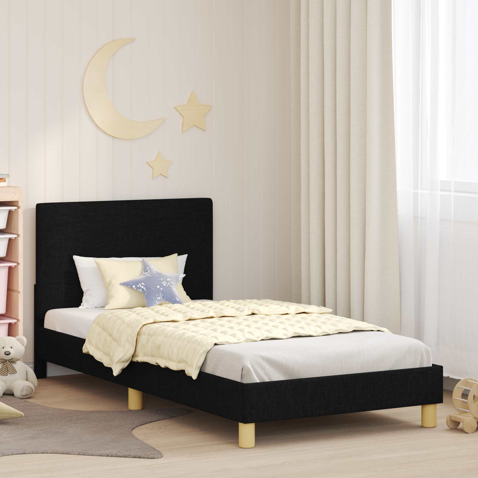 Bedframe voor kinderen met hoofdbord Zwart 90 x 190 cm Stof is nu te koop bij PeponiXL, paradijselijk wonen!