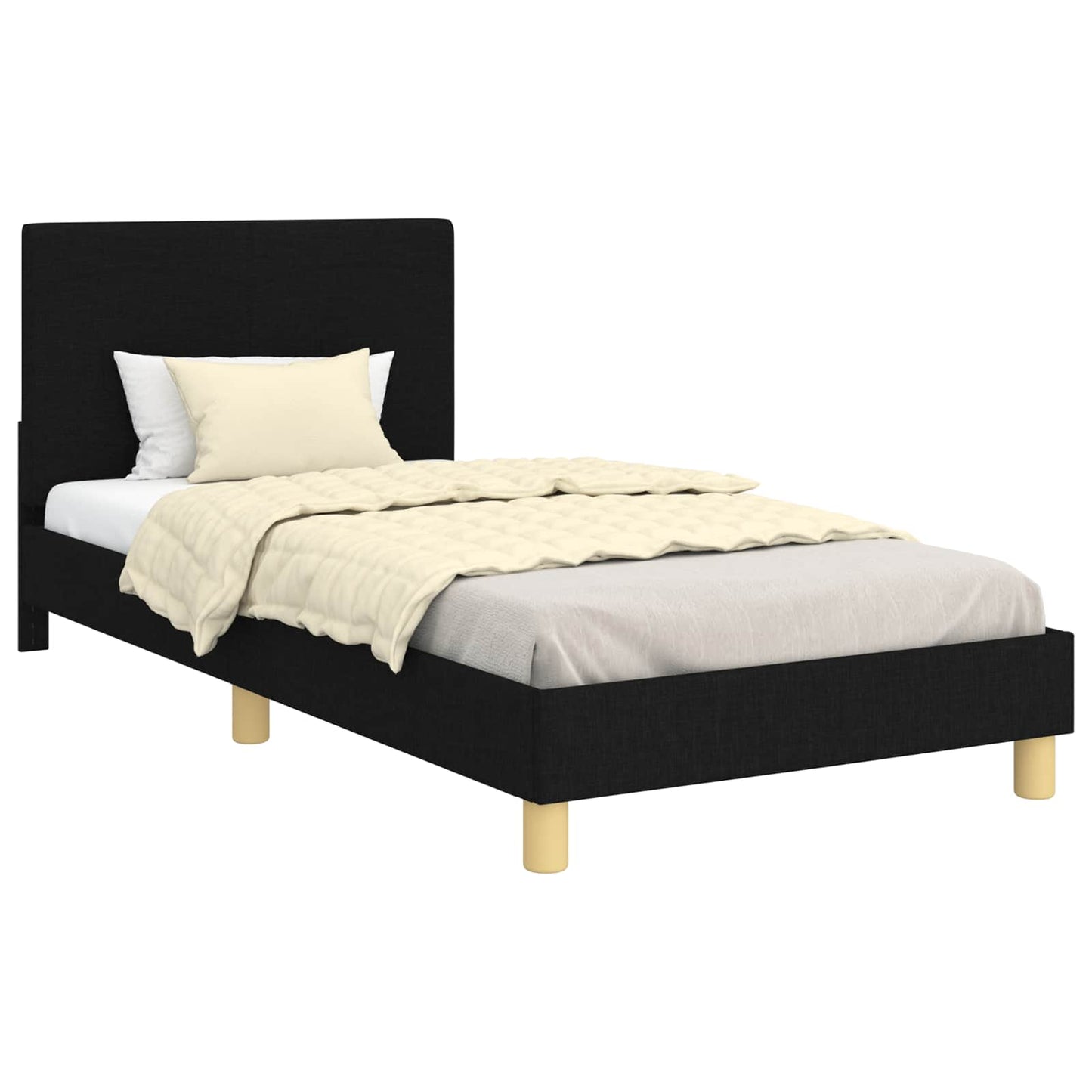 Bedframe voor kinderen met hoofdbord Zwart 90 x 190 cm Stof is nu te koop bij PeponiXL, paradijselijk wonen!