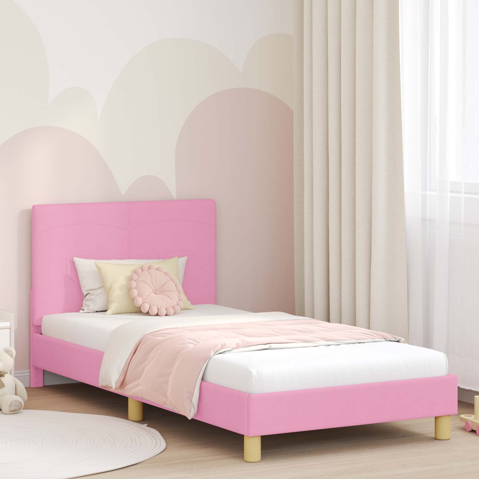 Bedframe voor kinderen met hoofdbord Roze 90 x 190 cm Stof is nu te koop bij PeponiXL, paradijselijk wonen!