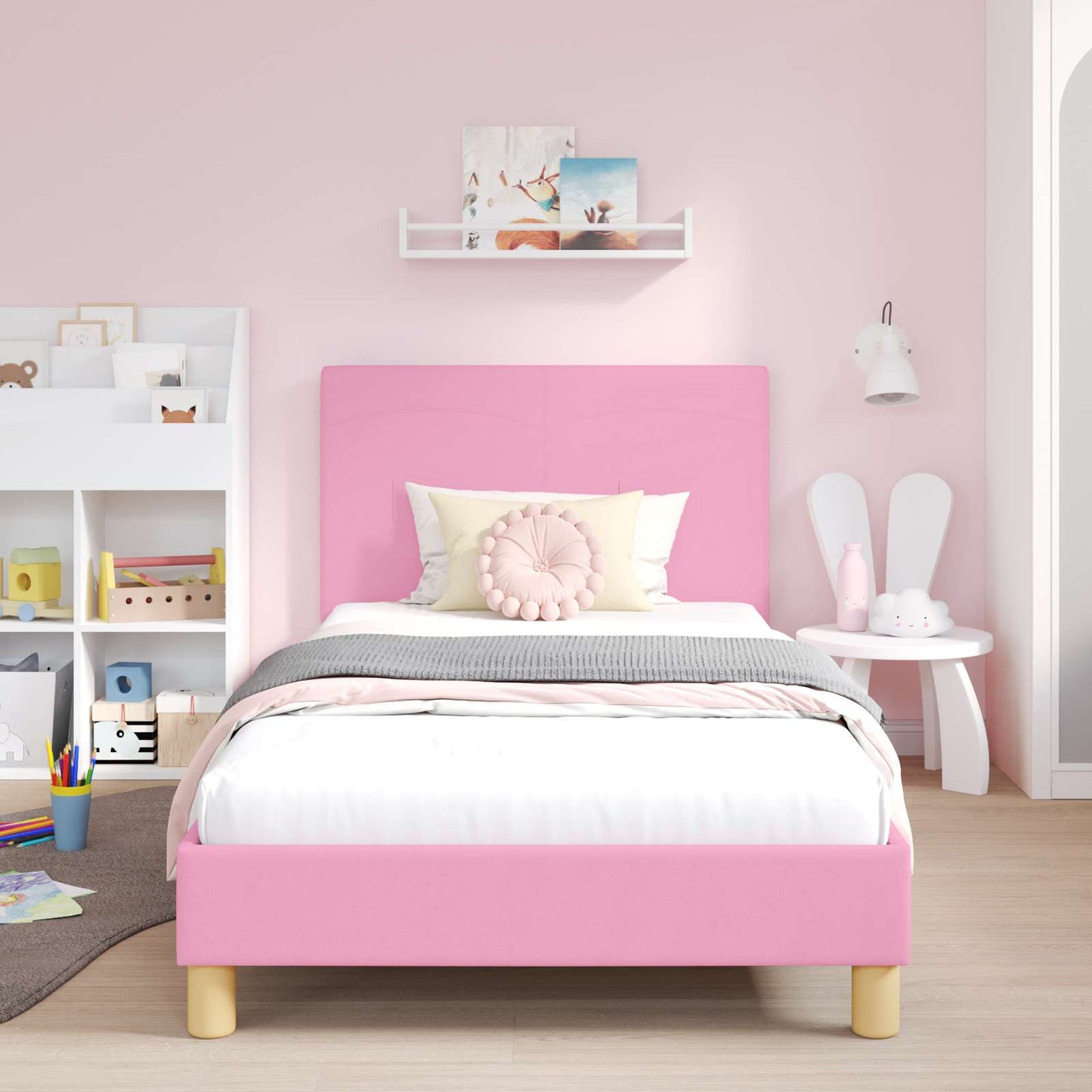 Bedframe voor kinderen met hoofdbord Roze 90 x 190 cm Stof is nu te koop bij PeponiXL, paradijselijk wonen!