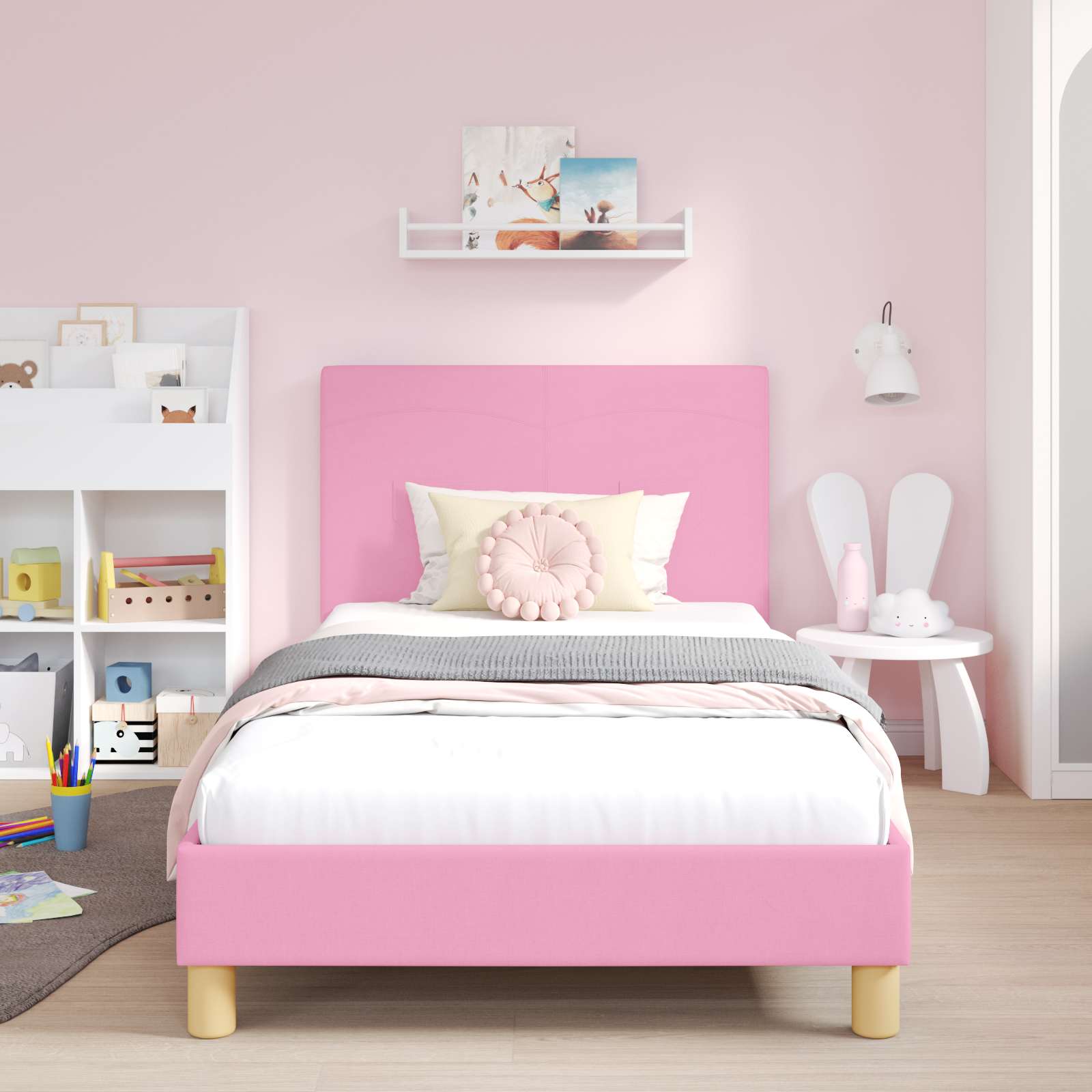 Bedframe voor kinderen met hoofdbord Roze 90 x 200 cm Stof is nu te koop bij PeponiXL, paradijselijk wonen!