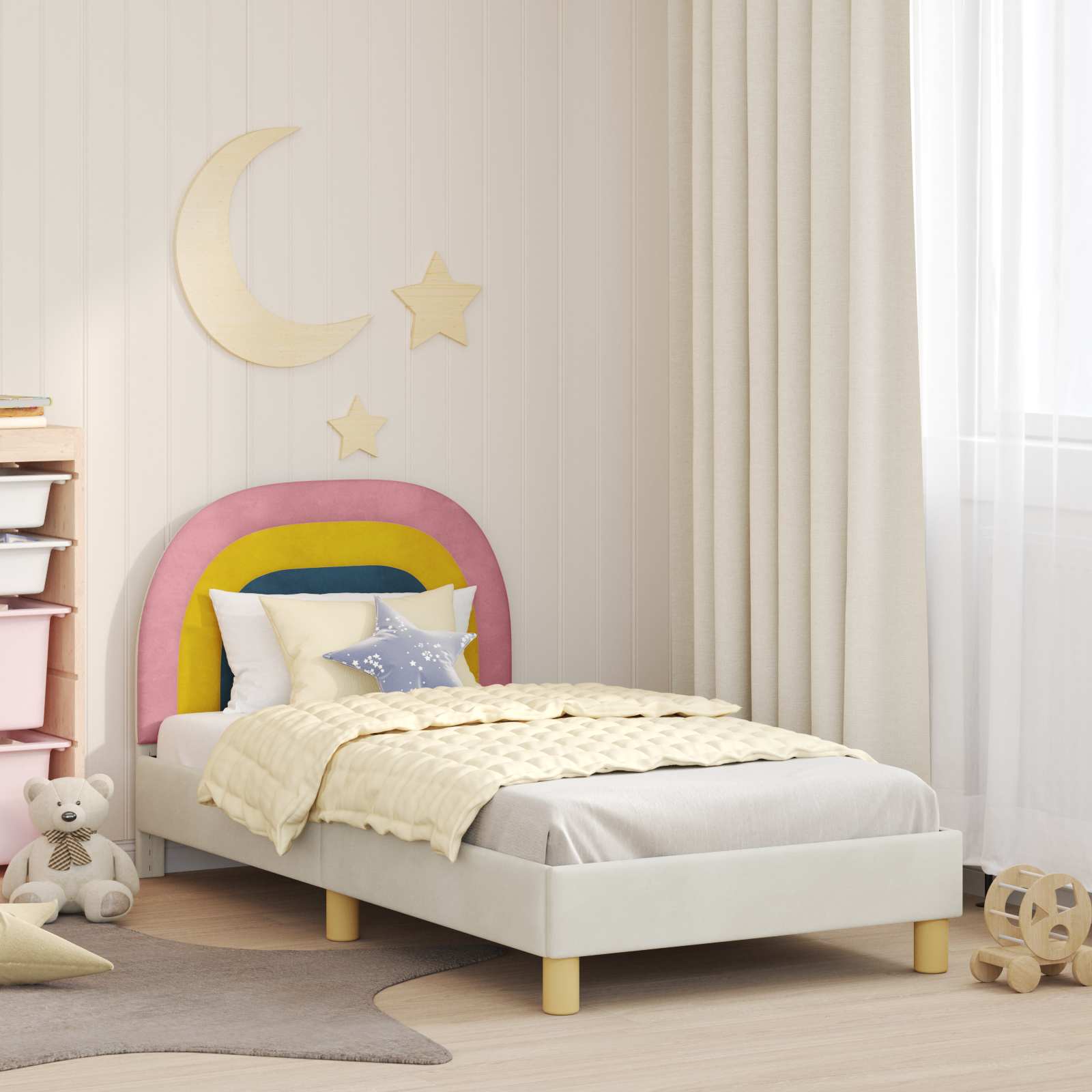 Bedframe voor kinderen met hoofdbord Crème 80 x 160 cm Fluweel is nu te koop bij PeponiXL, paradijselijk wonen!