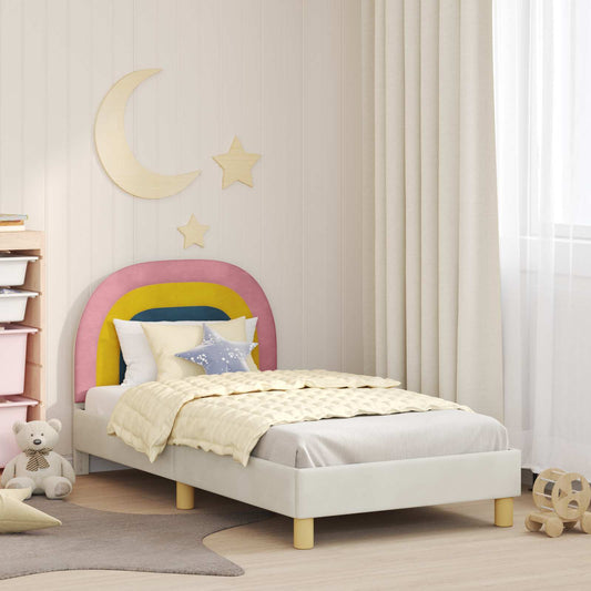 Bedframe voor kinderen met hoofdbord Crème 80 x 160 cm Fluweel is nu te koop bij PeponiXL, paradijselijk wonen!