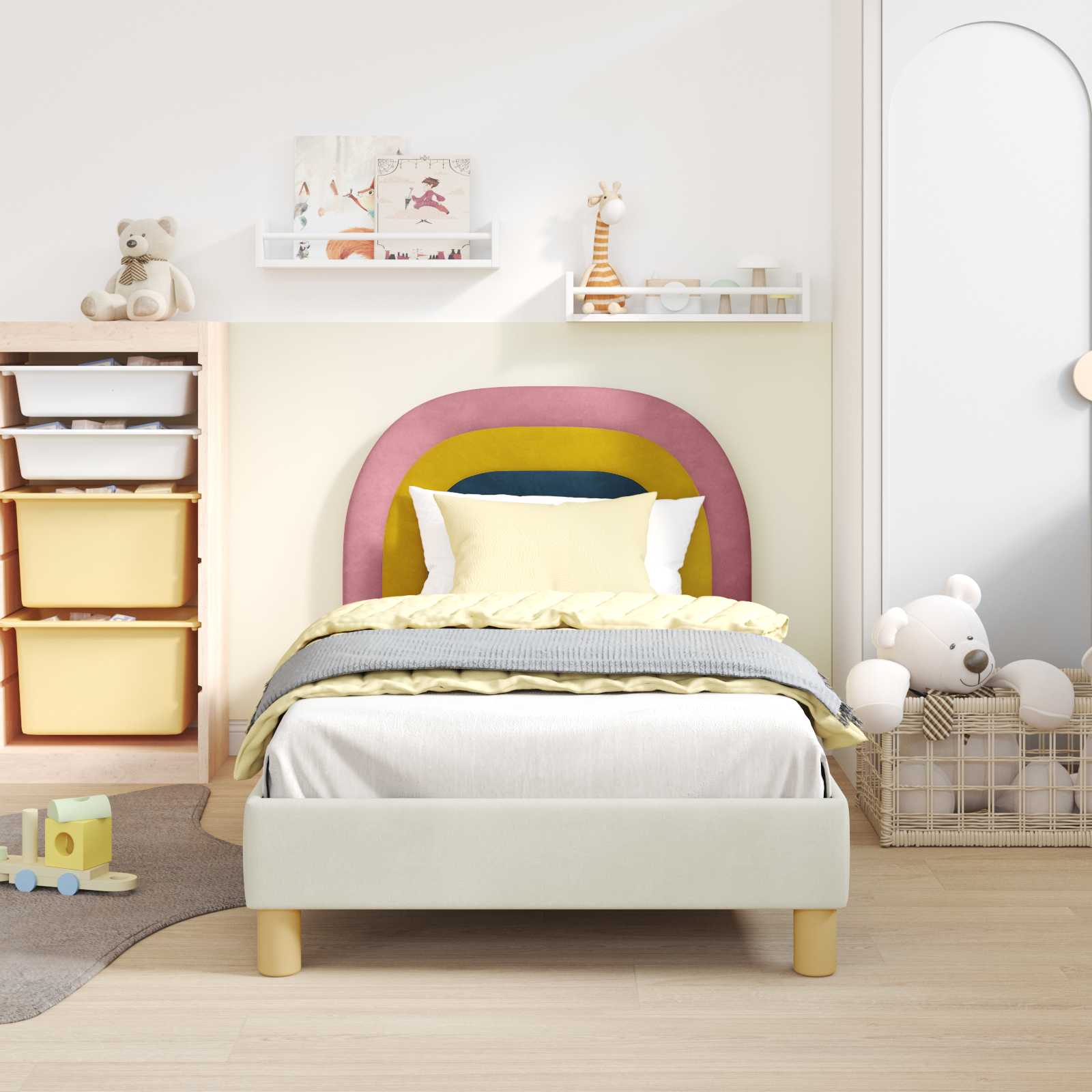 Bedframe voor kinderen met hoofdbord Crème 80 x 160 cm Fluweel is nu te koop bij PeponiXL, paradijselijk wonen!