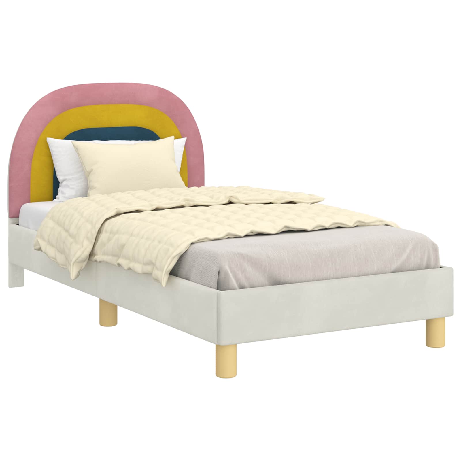 Bedframe voor kinderen met hoofdbord Crème 80 x 160 cm Fluweel is nu te koop bij PeponiXL, paradijselijk wonen!