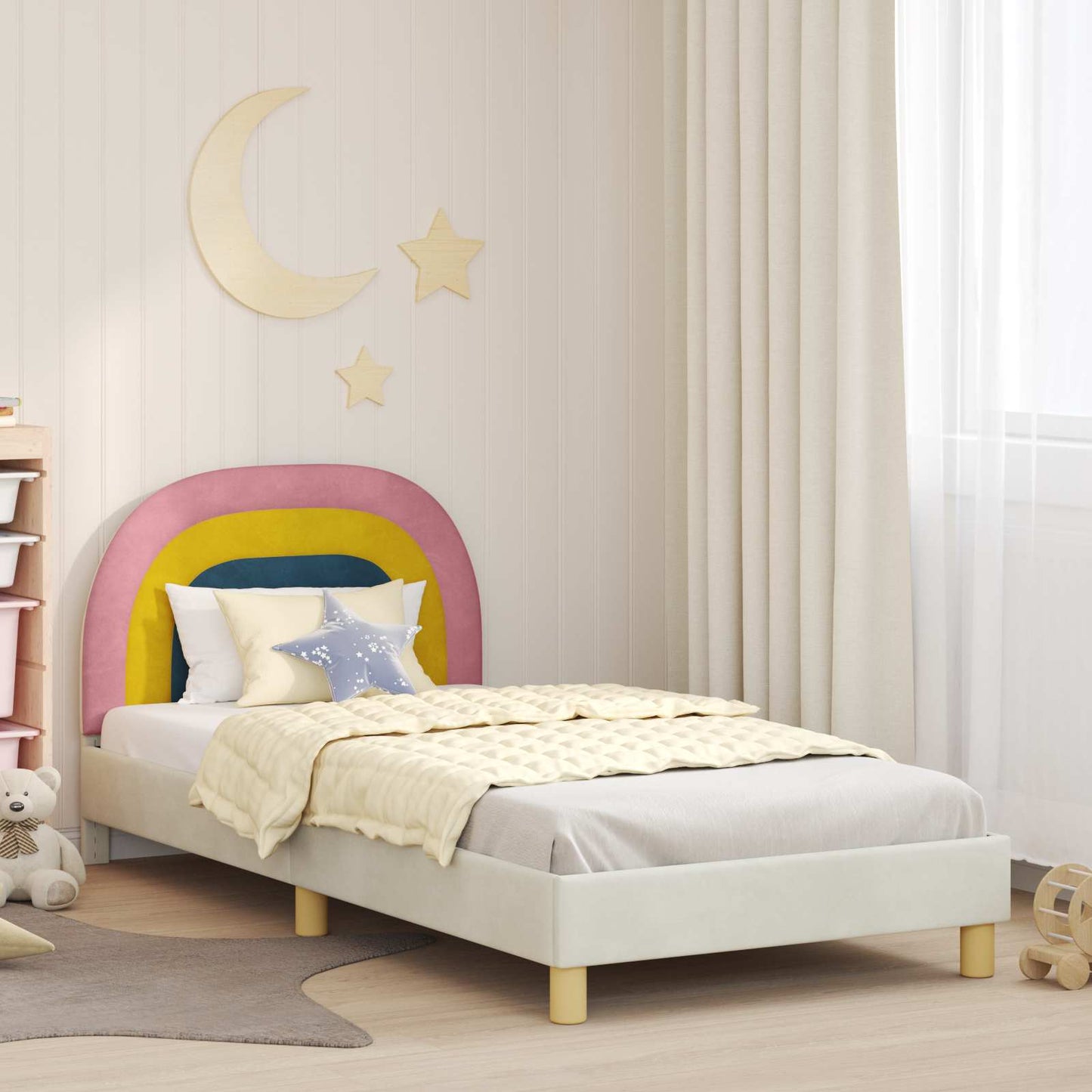 Bedframe voor kinderen met hoofdbord Crème 80 x 200 cm Fluweel is nu te koop bij PeponiXL, paradijselijk wonen!