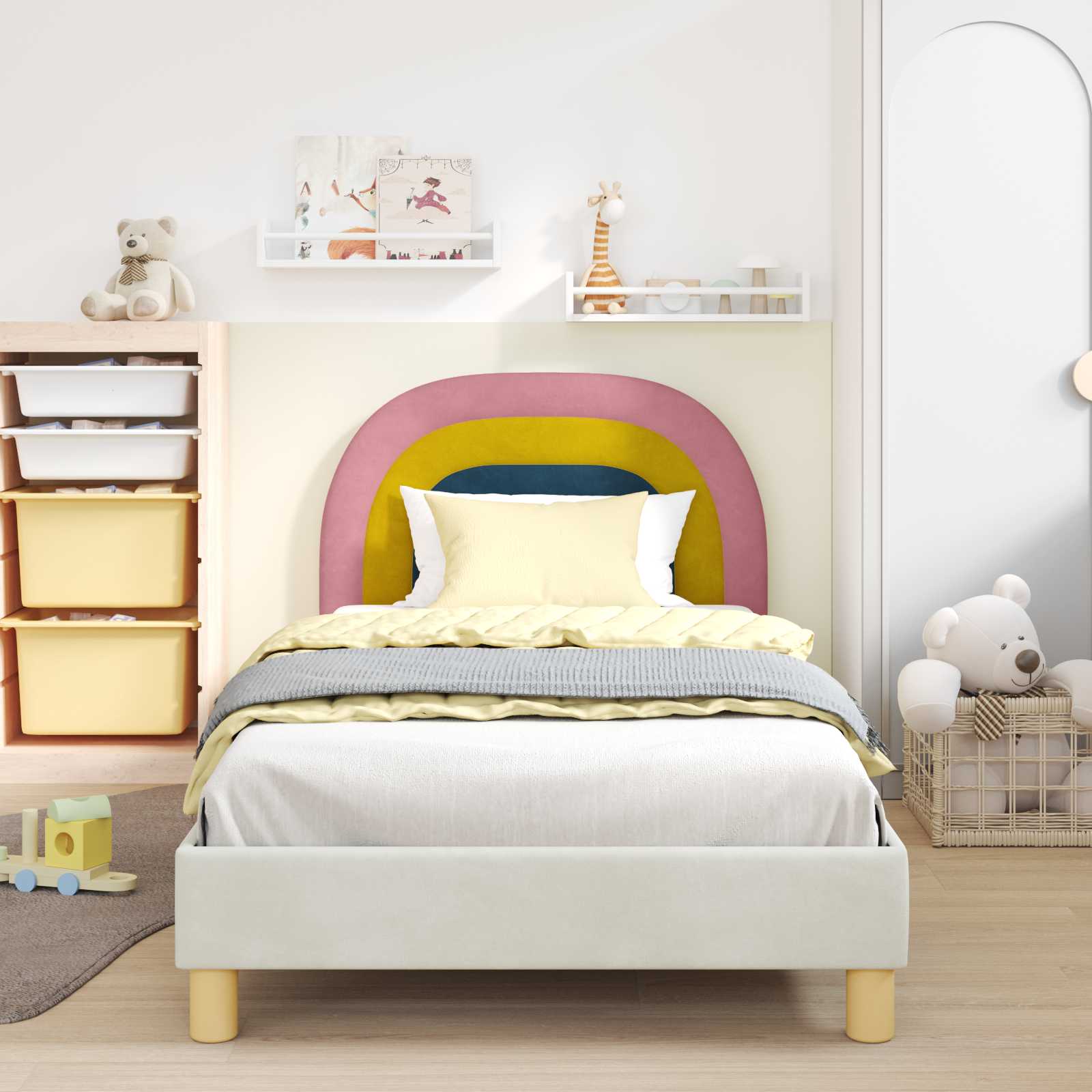 Bedframe voor kinderen met hoofdbord Crème 90 x 190 cm Fluweel is nu te koop bij PeponiXL, paradijselijk wonen!