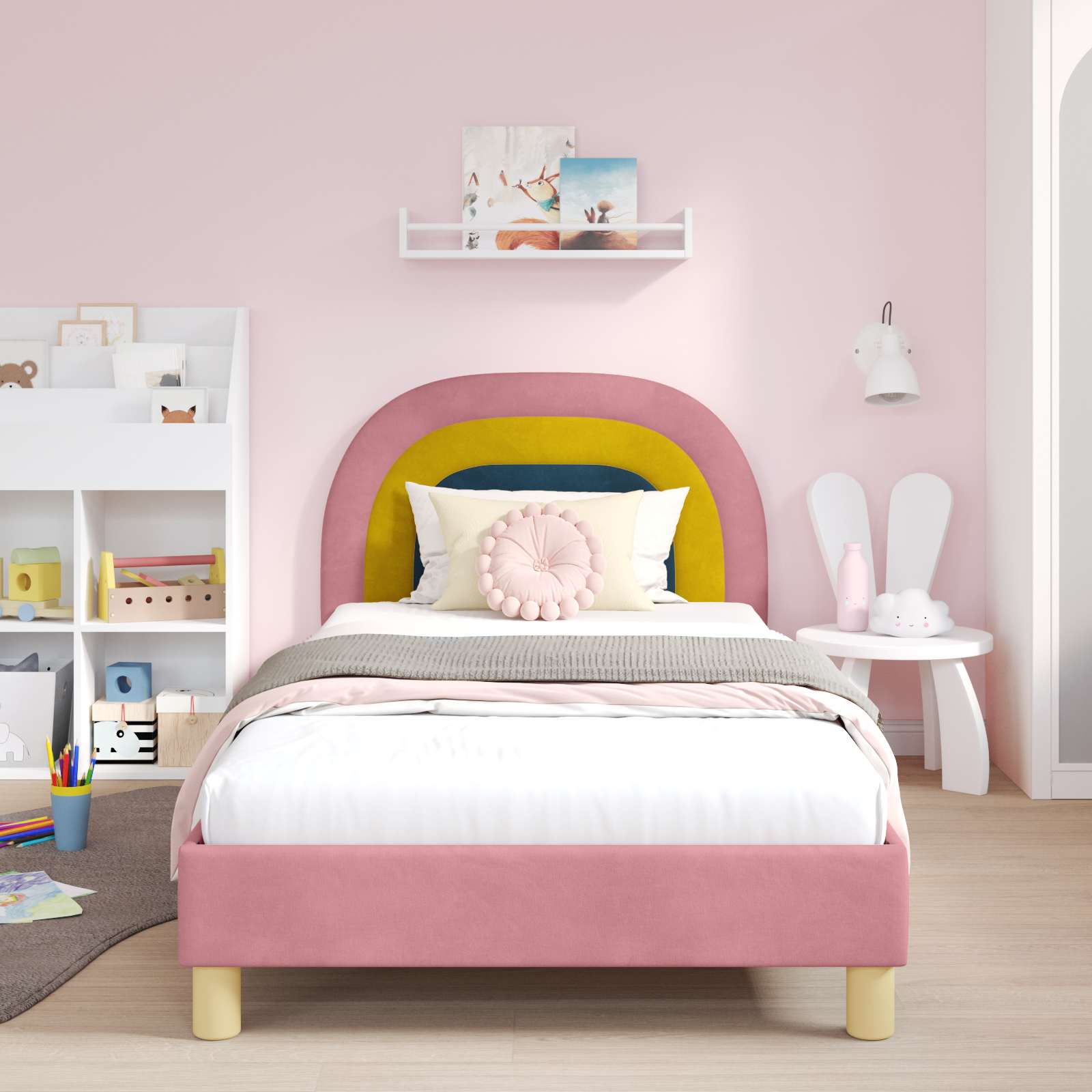 Bedframe voor kinderen met hoofdbord Roze 90 x 190 cm Fluweel is nu te koop bij PeponiXL, paradijselijk wonen!