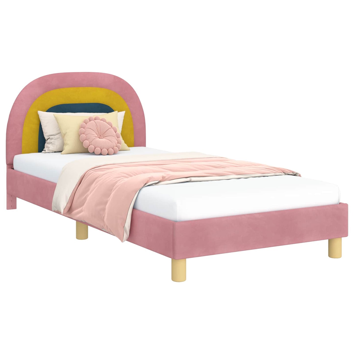 Bedframe voor kinderen met hoofdbord Roze 90 x 190 cm Fluweel is nu te koop bij PeponiXL, paradijselijk wonen!