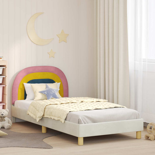 Bedframe voor kinderen met hoofdbord Crème 90 x 200 cm Fluweel is nu te koop bij PeponiXL, paradijselijk wonen!
