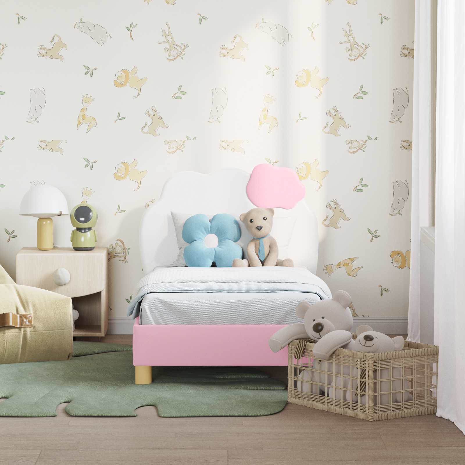 Peuterbedframe met hoofdbord met hoofdeinde Roze 70 x 140 cm PU is nu te koop bij PeponiXL, paradijselijk wonen!
