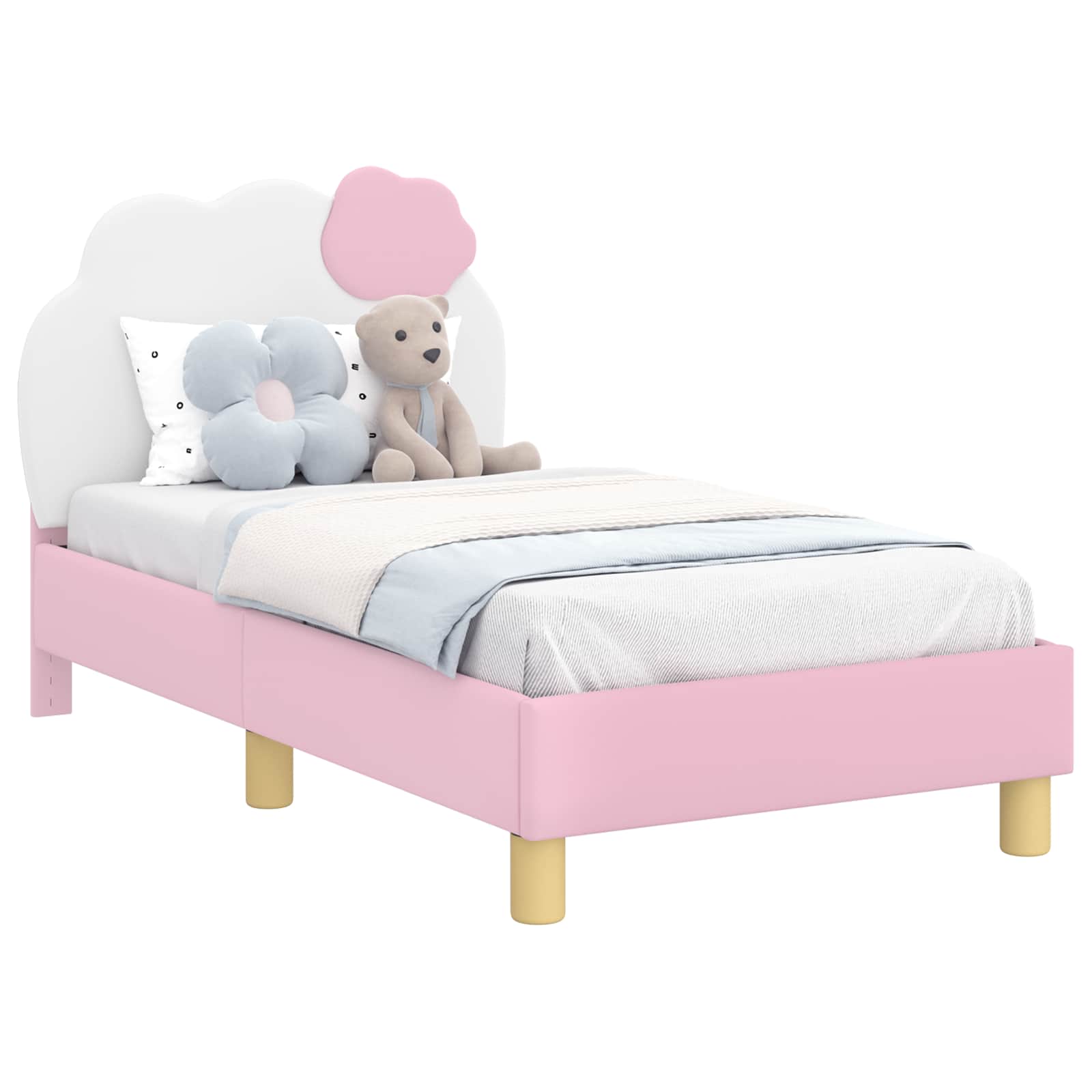 Peuterbedframe met hoofdbord met hoofdeinde Roze 70 x 140 cm PU is nu te koop bij PeponiXL, paradijselijk wonen!