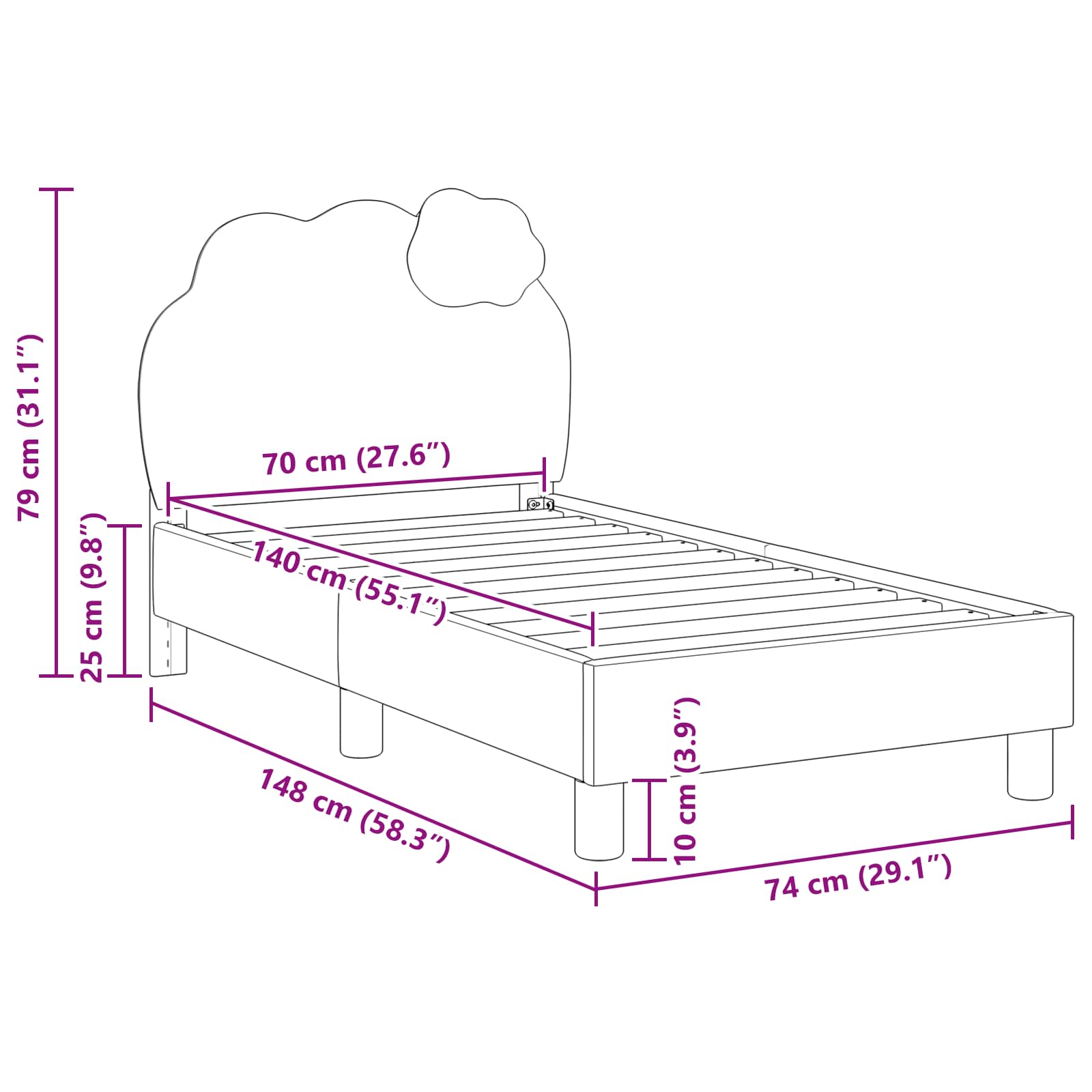Peuterbedframe met hoofdbord met hoofdeinde Roze 70 x 140 cm PU is nu te koop bij PeponiXL, paradijselijk wonen!