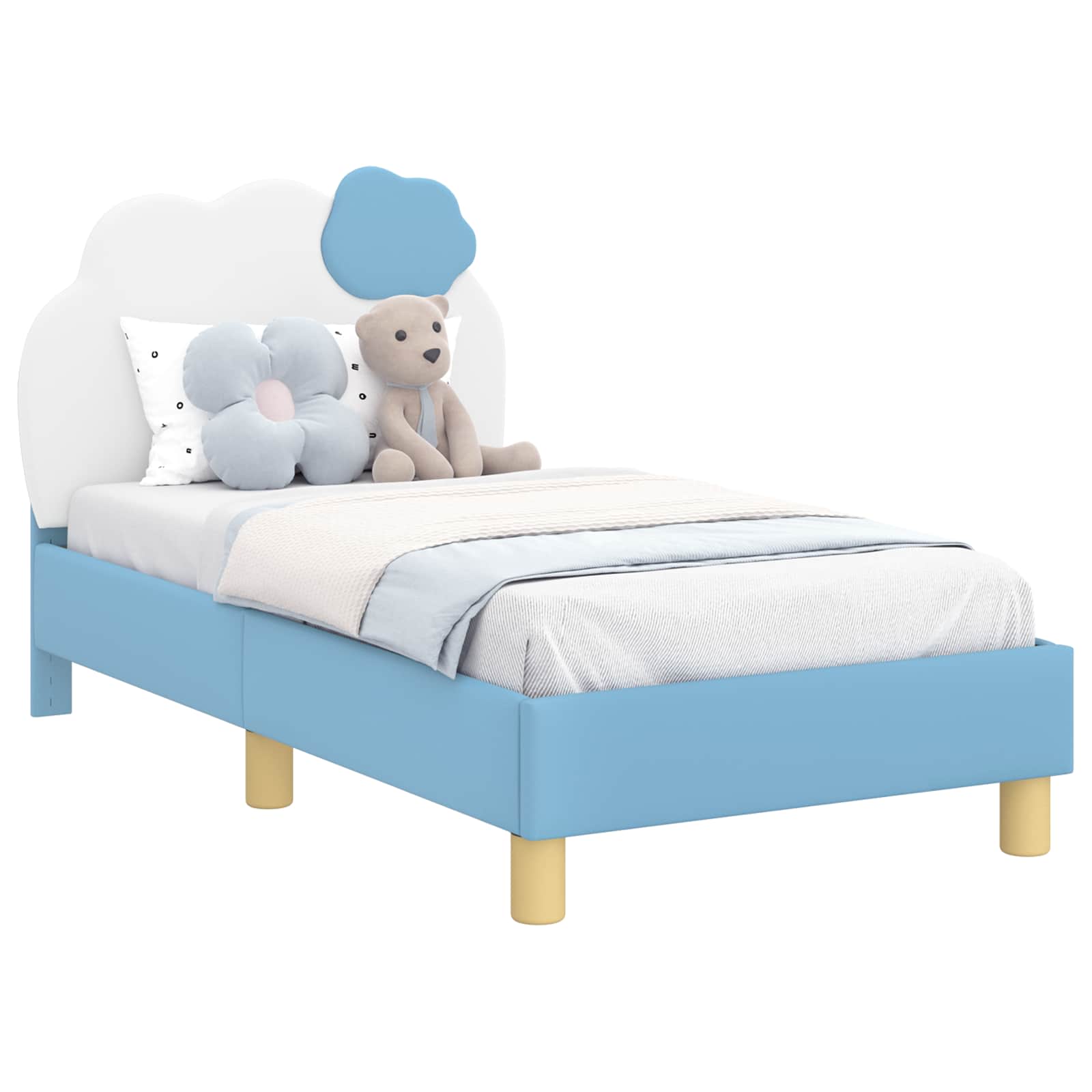 Peuterbedframe met hoofdbord Blauw 70 x 140 cm PU is nu te koop bij PeponiXL, paradijselijk wonen!