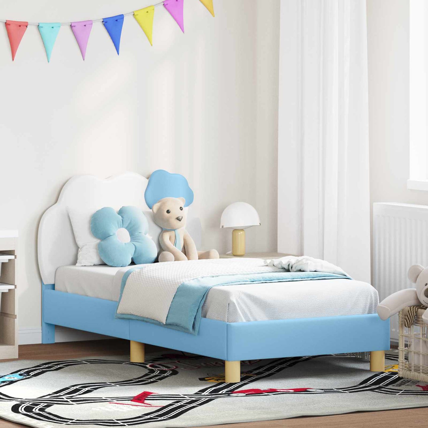 Bedframe voor kinderen met hoofdbord Blauw 80 x 160 cm PU is nu te koop bij PeponiXL, paradijselijk wonen!