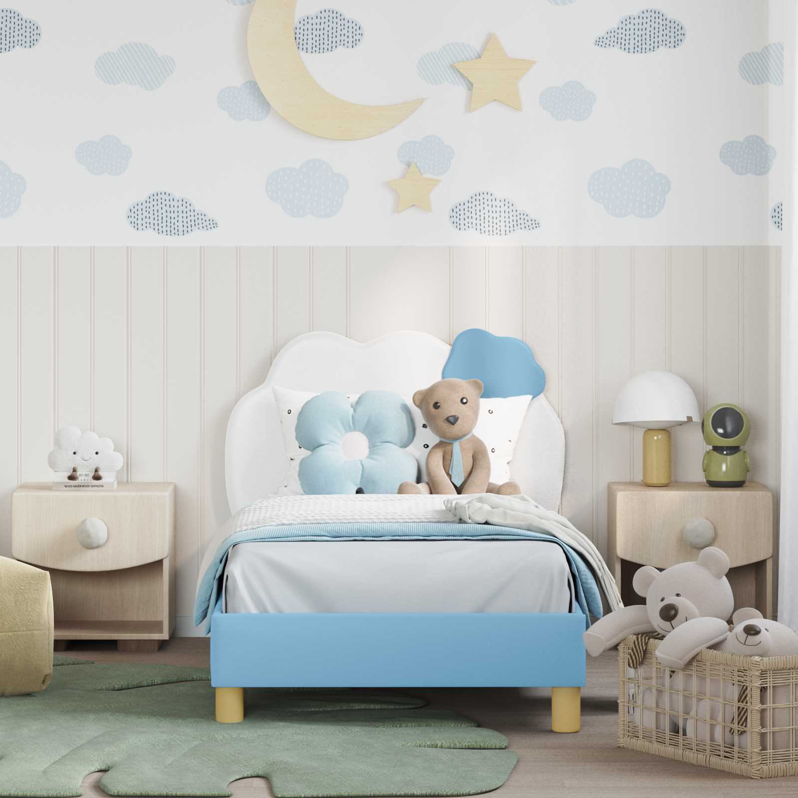 Bedframe voor kinderen met hoofdbord Blauw 80 x 160 cm PU is nu te koop bij PeponiXL, paradijselijk wonen!