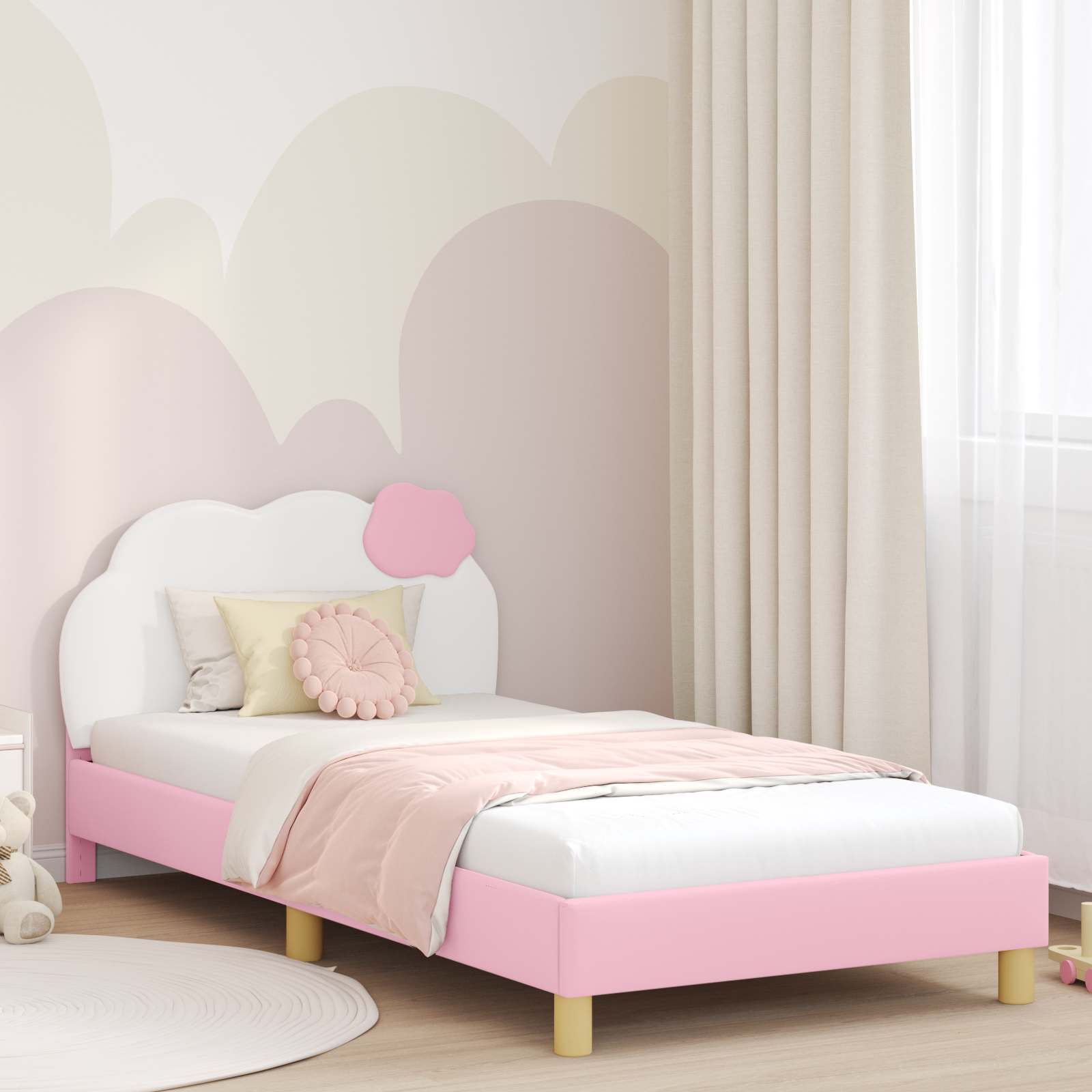 Bedframe voor kinderen met hoofdbord Roze 80 x 200 cm PU is nu te koop bij PeponiXL, paradijselijk wonen!