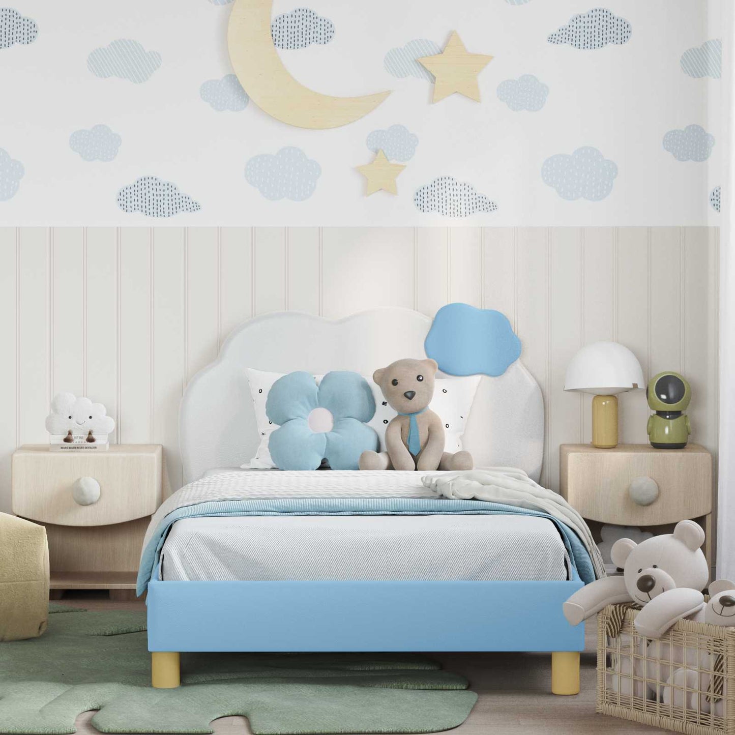Bedframe voor kinderen met hoofdbord Blauw 80 x 200 cm PU is nu te koop bij PeponiXL, paradijselijk wonen!