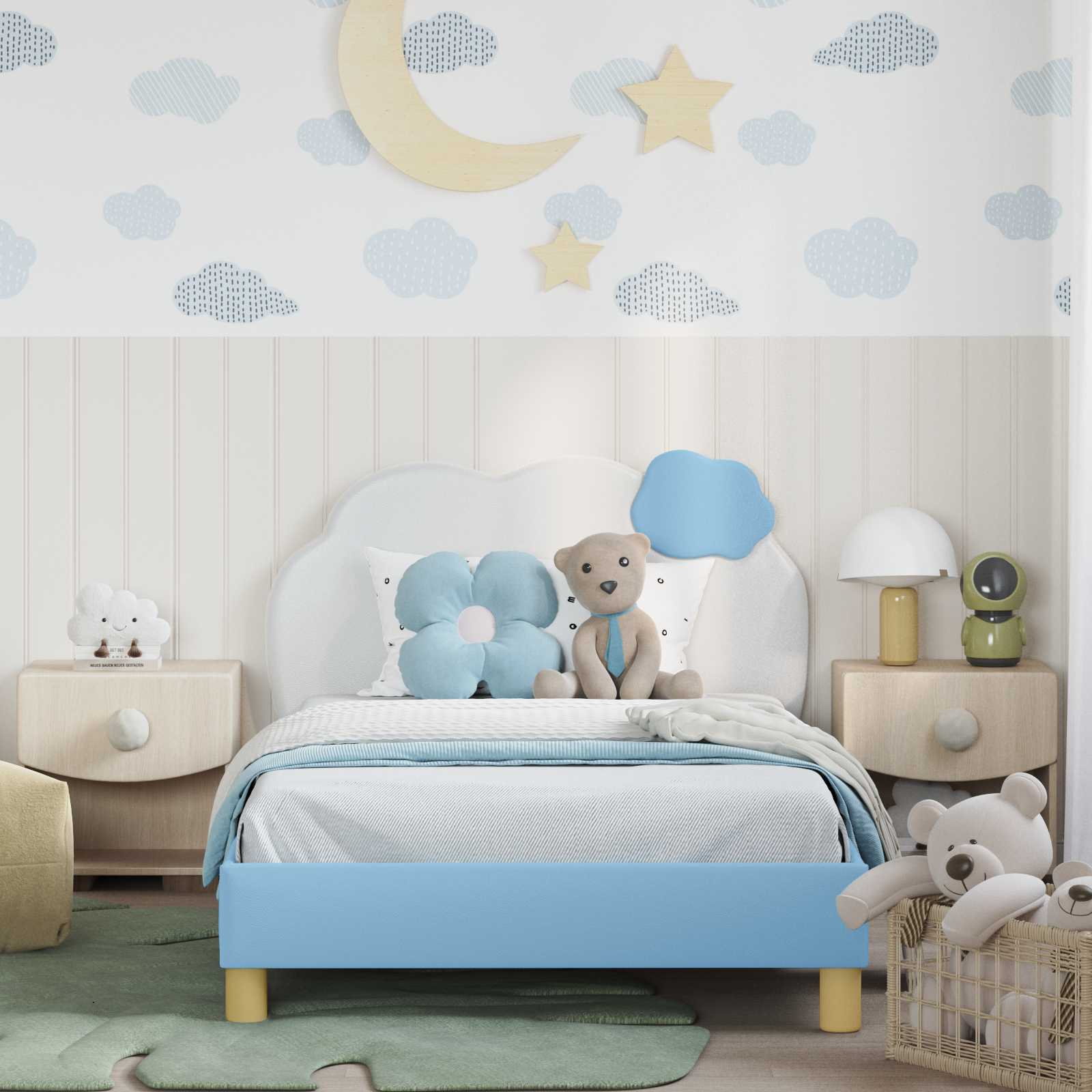 Bedframe voor kinderen met hoofdbord Blauw 80 x 200 cm PU is nu te koop bij PeponiXL, paradijselijk wonen!