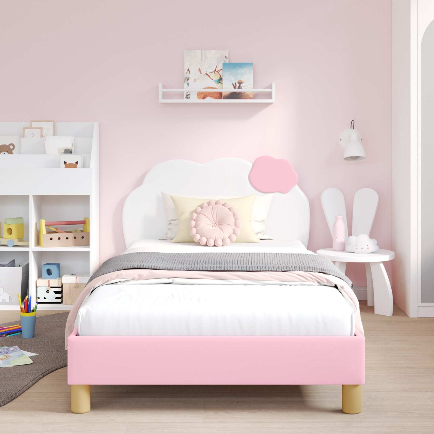 Bedframe voor kinderen met hoofdbord Roze 90 x 190 cm PU is nu te koop bij PeponiXL, paradijselijk wonen!