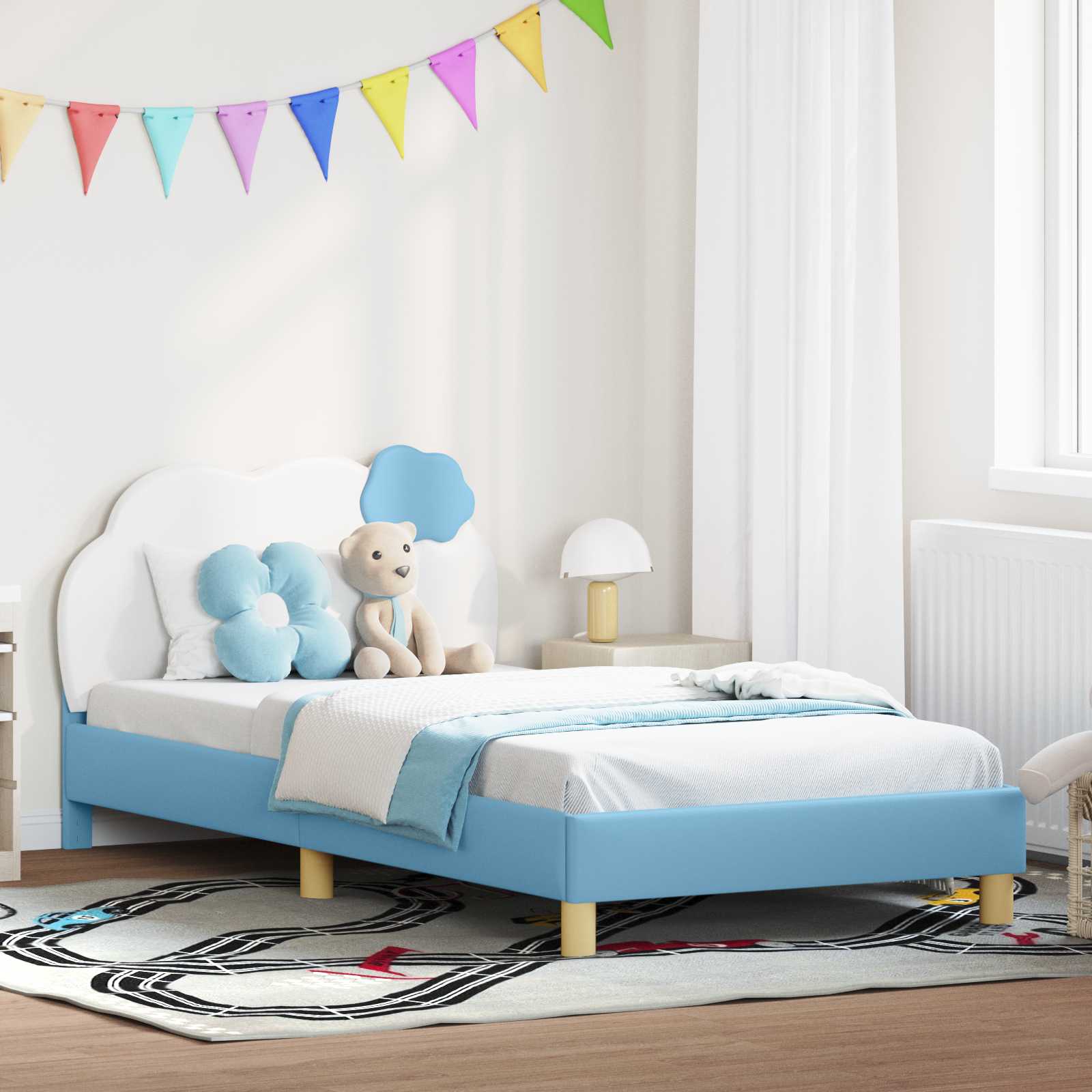 Bedframe voor kinderen met hoofdbord Blauw 90 x 190 cm PU is nu te koop bij PeponiXL, paradijselijk wonen!