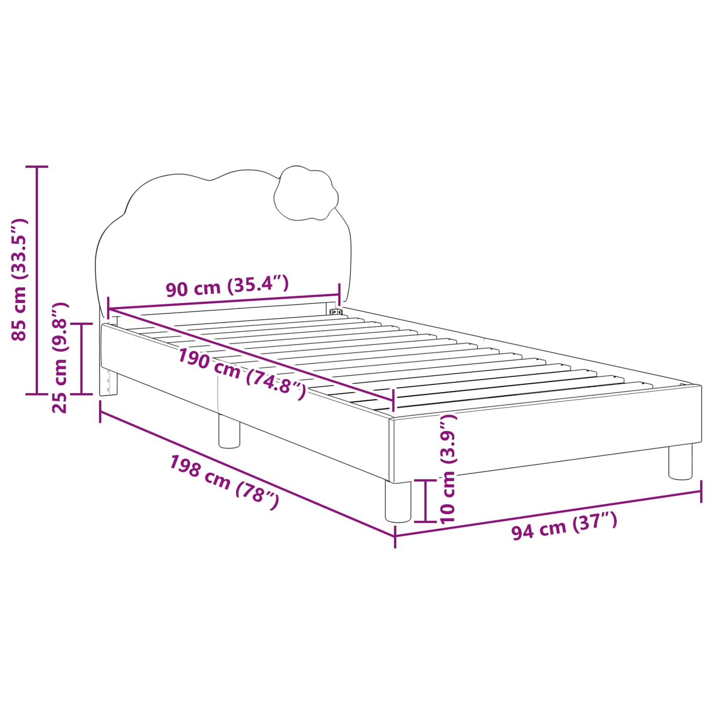 Bedframe voor kinderen met hoofdbord Blauw 90 x 190 cm PU is nu te koop bij PeponiXL, paradijselijk wonen!
