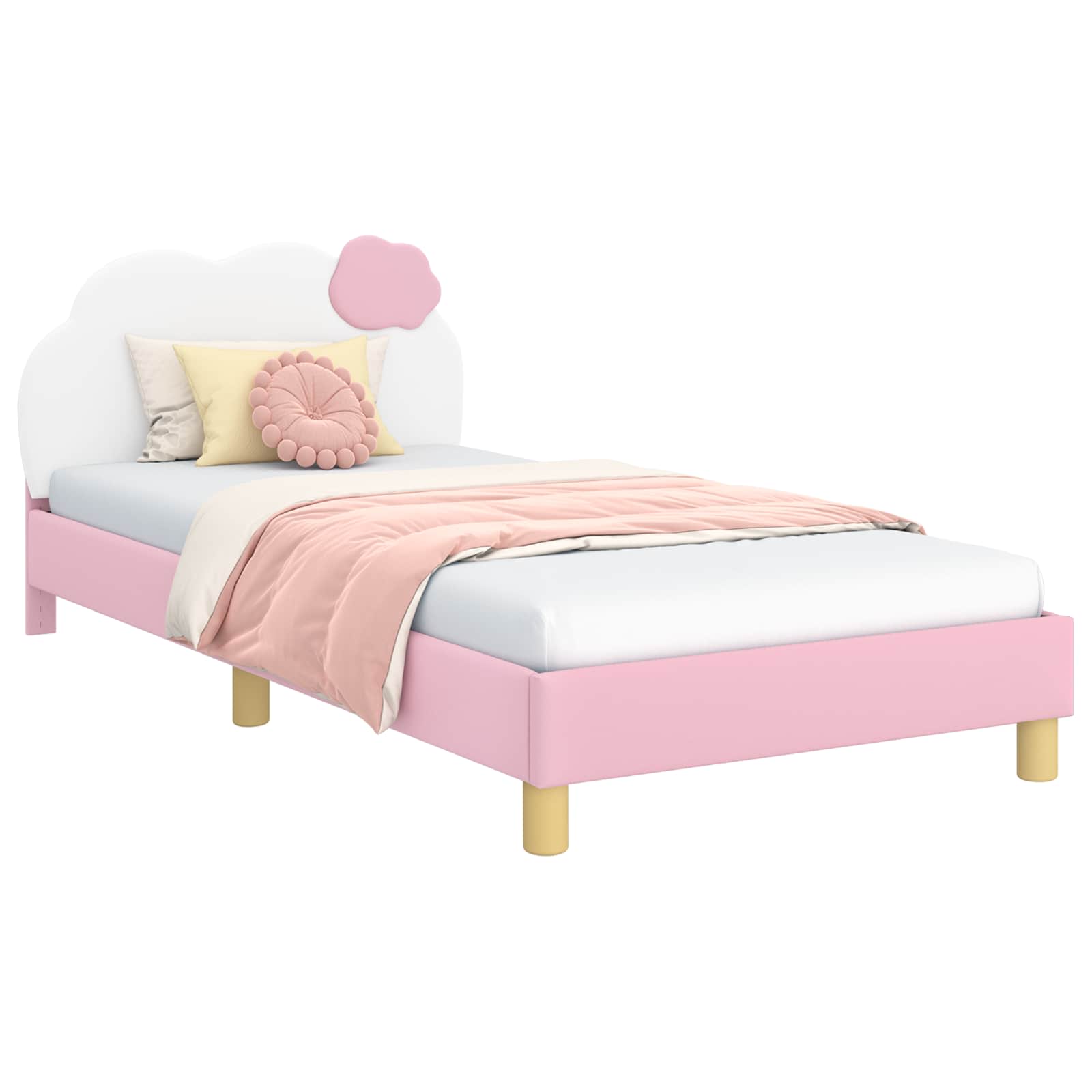 Bedframe voor kinderen met hoofdbord Roze 90 x 200 cm PU is nu te koop bij PeponiXL, paradijselijk wonen!