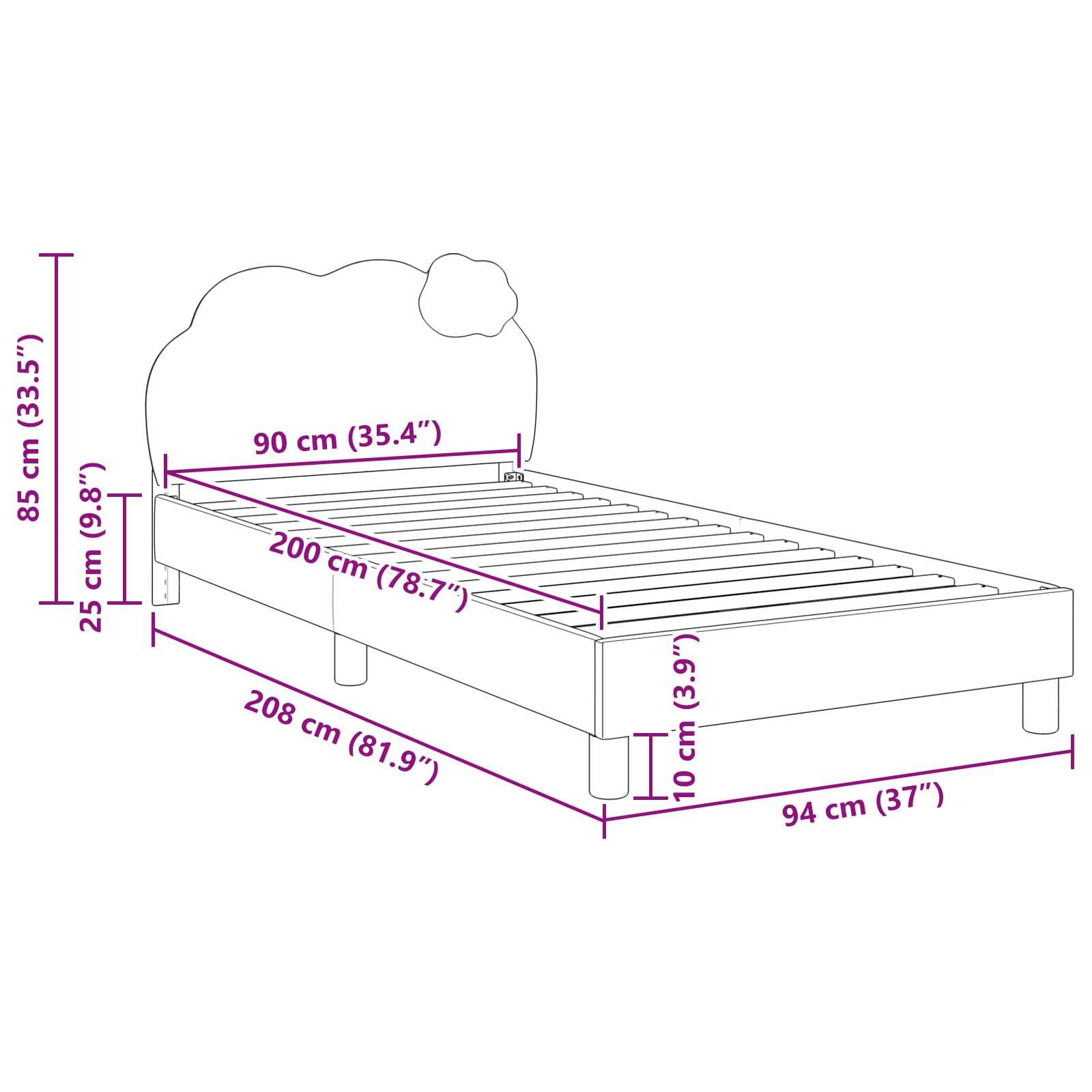 Bedframe voor kinderen met hoofdbord Roze 90 x 200 cm PU is nu te koop bij PeponiXL, paradijselijk wonen!