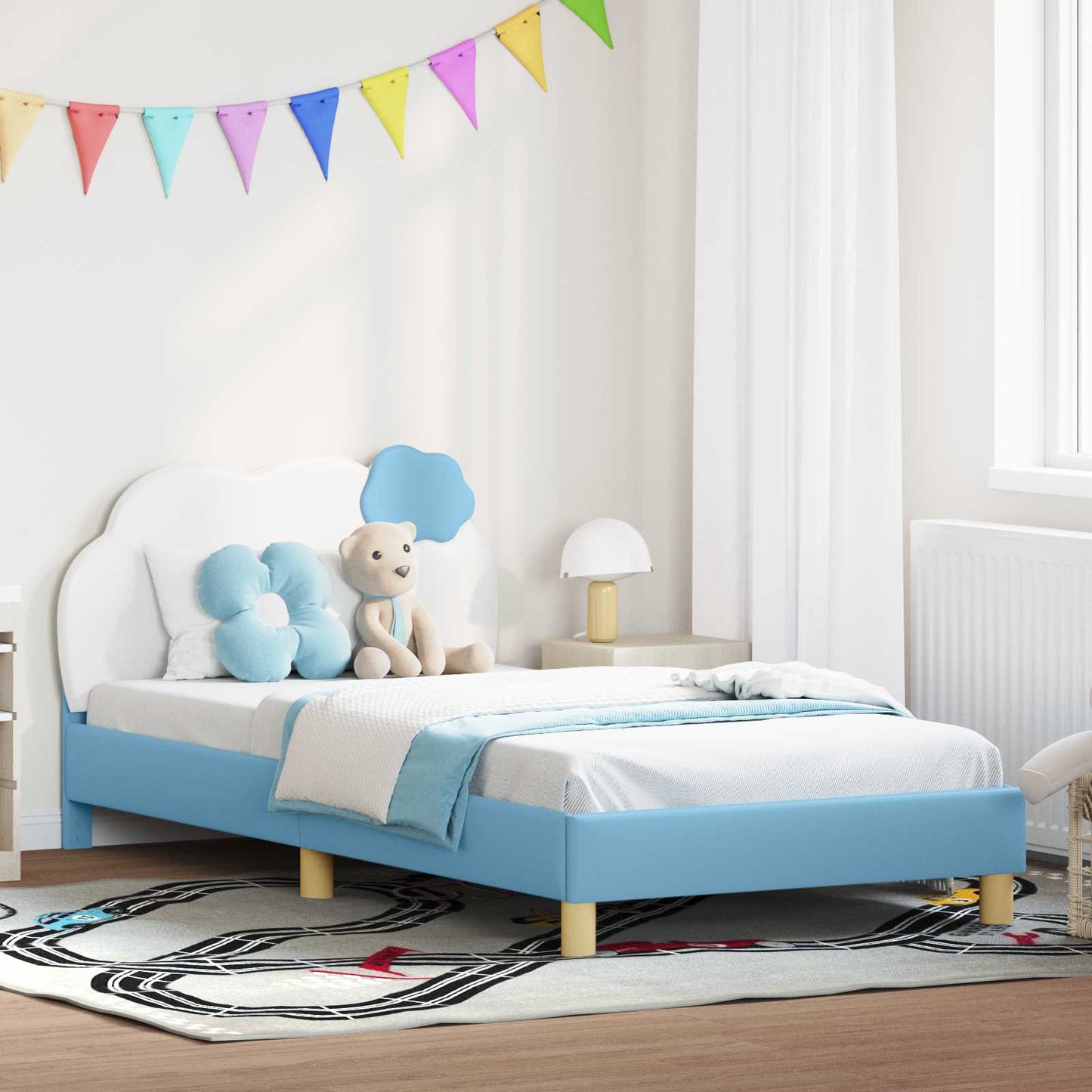 Bedframe voor kinderen met hoofdbord Blauw 90 x 200 cm PU is nu te koop bij PeponiXL, paradijselijk wonen!