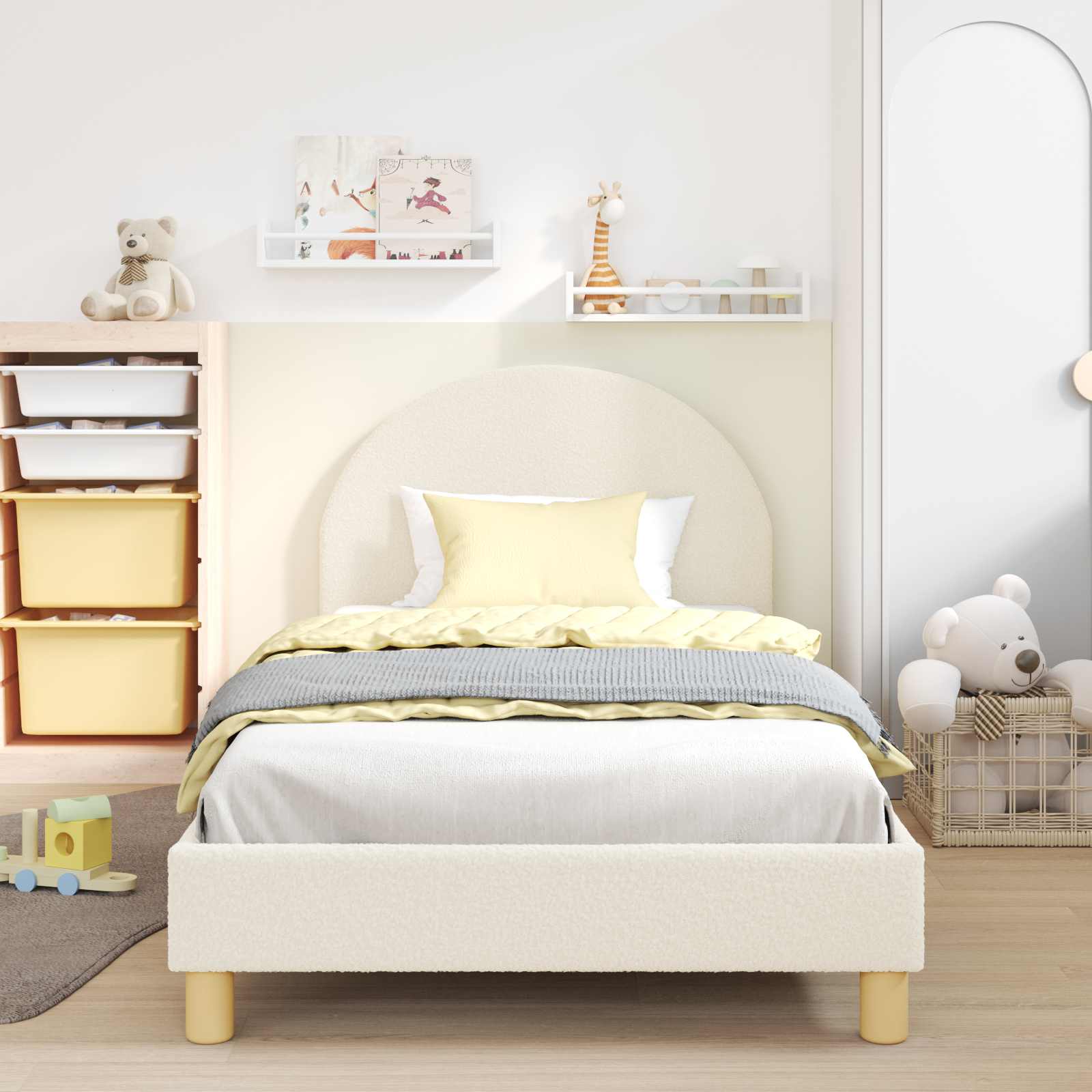 Bedframe voor kinderen met hoofdbord Crème 90 x 190 cm is nu te koop bij PeponiXL, paradijselijk wonen!