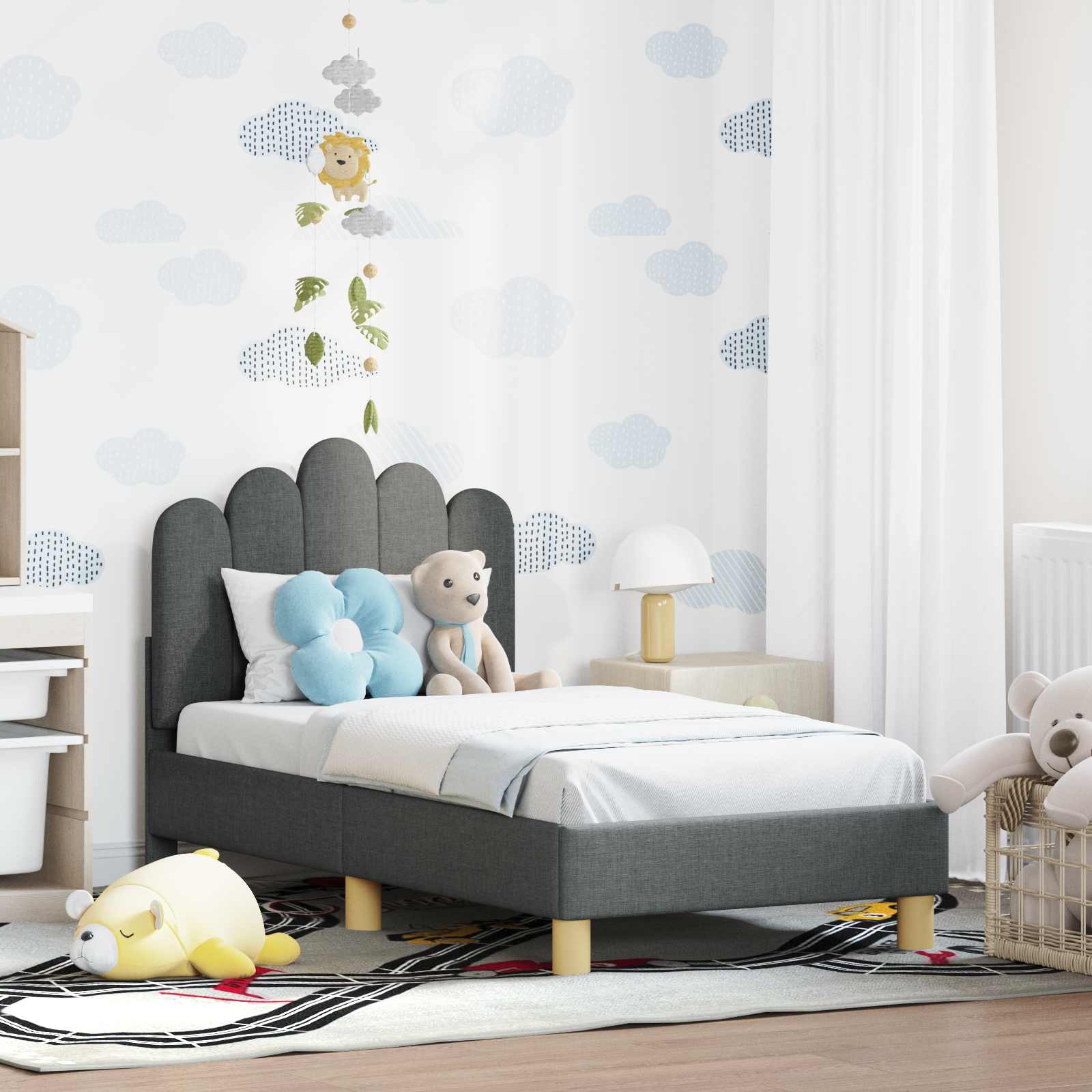 Peuterbedframe met hoofdbord Donkergrijs 70 x 140 cm Stof is nu te koop bij PeponiXL, paradijselijk wonen!