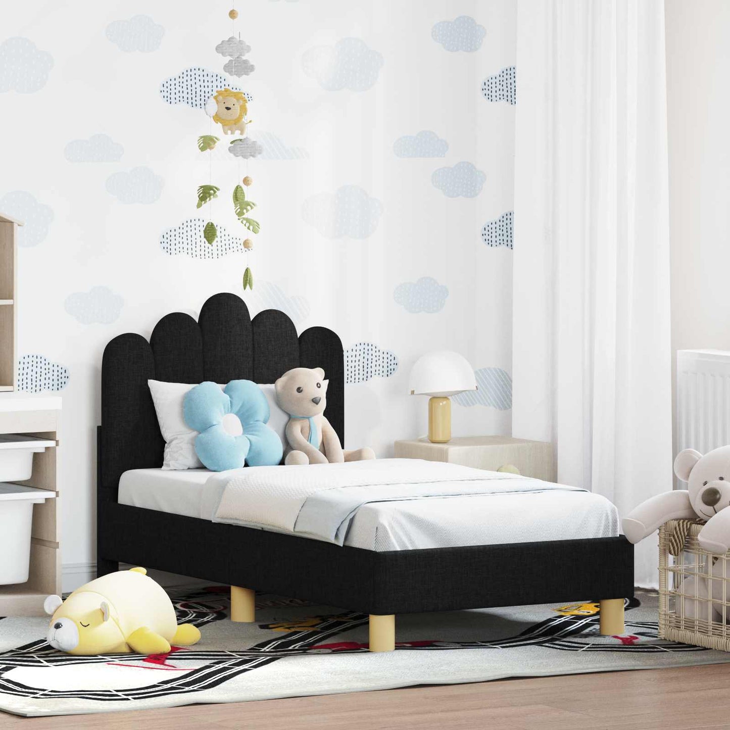 Peuterbedframe met hoofdbord Zwart 70 x 140 cm Stof is nu te koop bij PeponiXL, paradijselijk wonen!