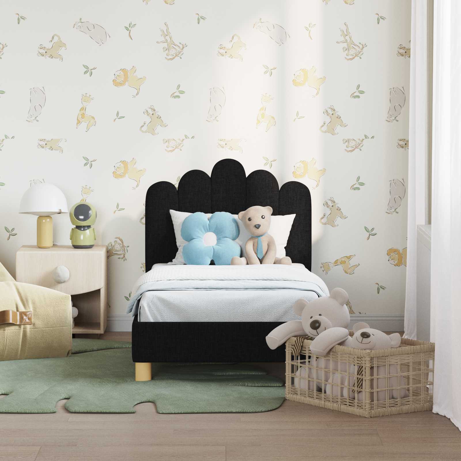 Peuterbedframe met hoofdbord Zwart 70 x 140 cm Stof is nu te koop bij PeponiXL, paradijselijk wonen!