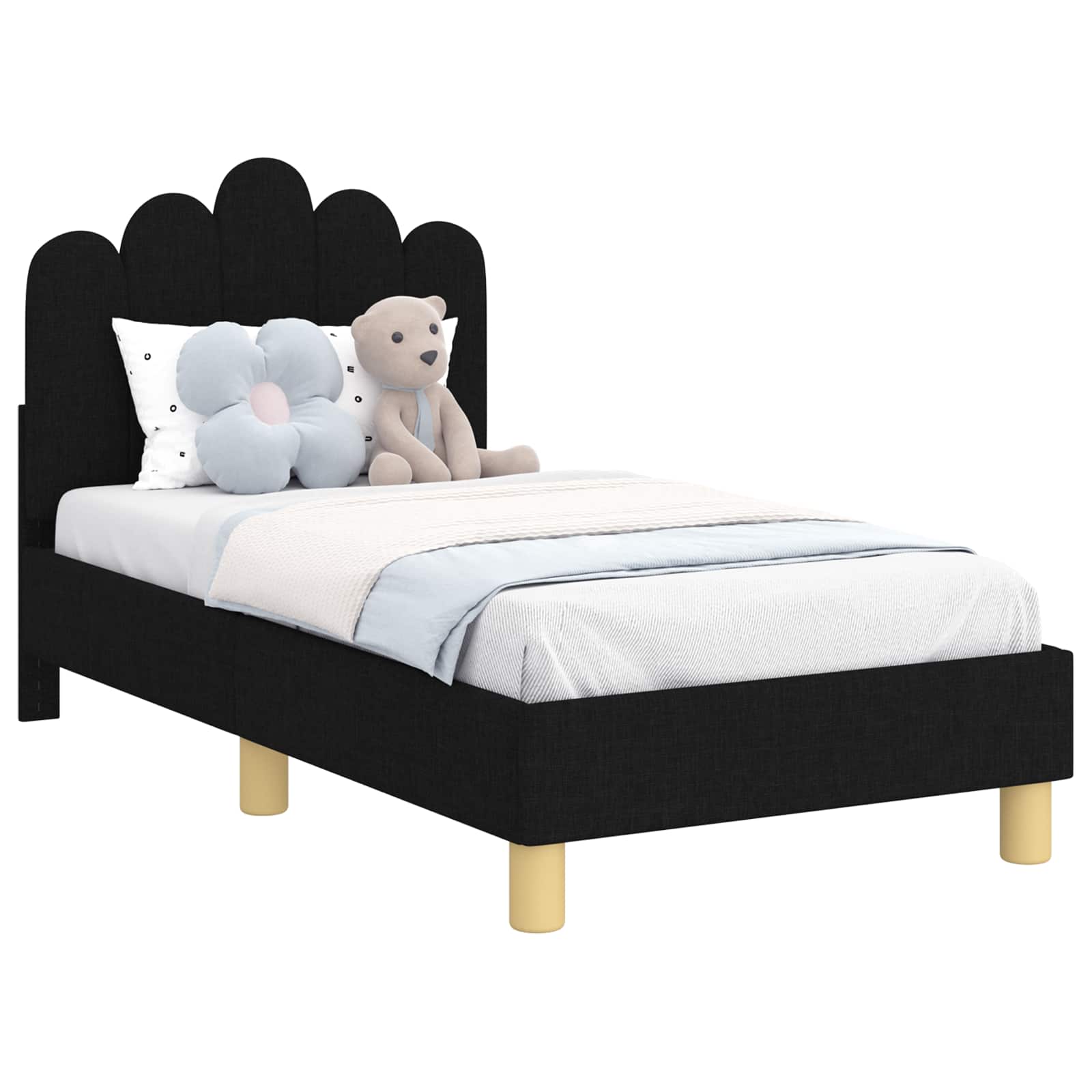 Peuterbedframe met hoofdbord Zwart 70 x 140 cm Stof is nu te koop bij PeponiXL, paradijselijk wonen!