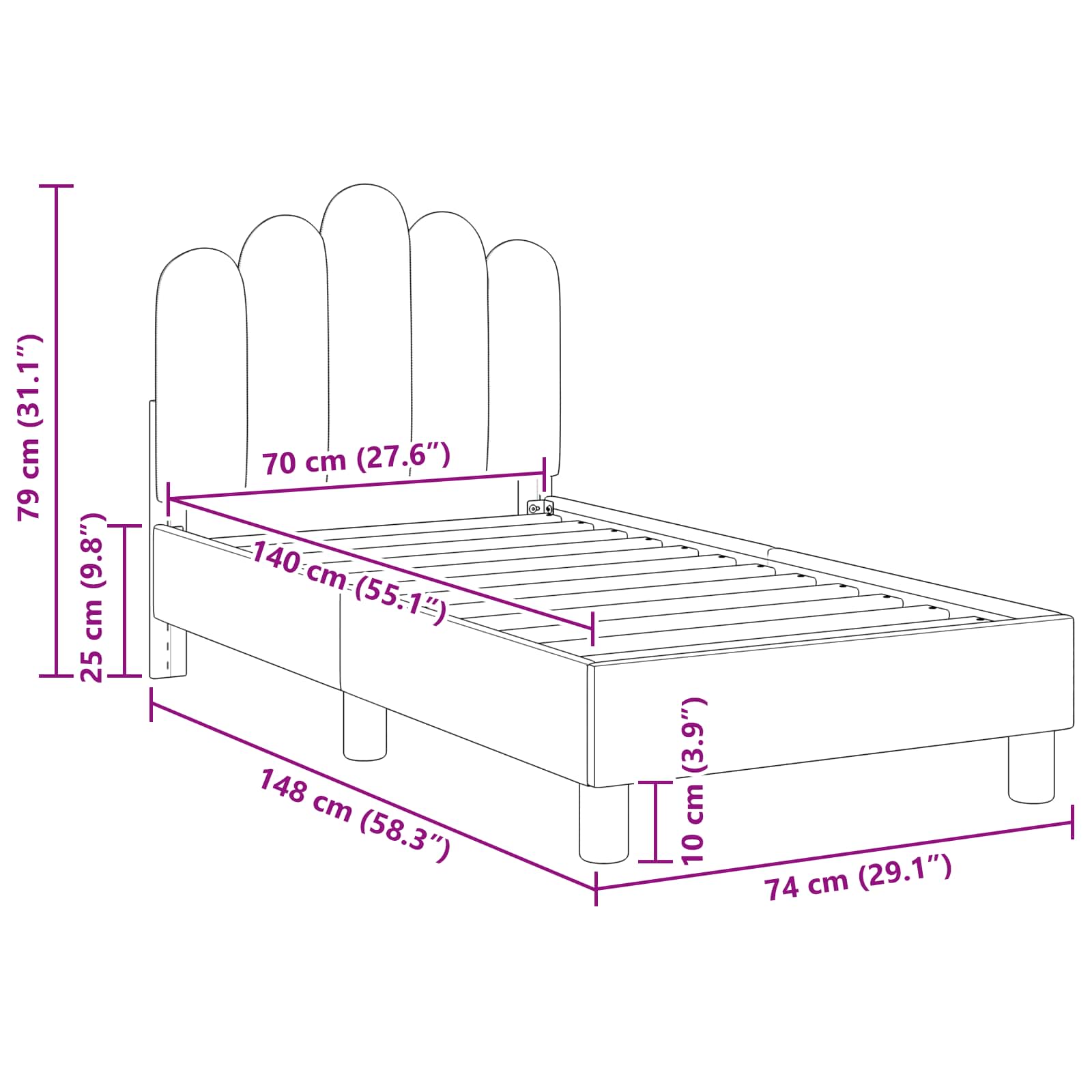 Peuterbedframe met hoofdbord Zwart 70 x 140 cm Stof is nu te koop bij PeponiXL, paradijselijk wonen!