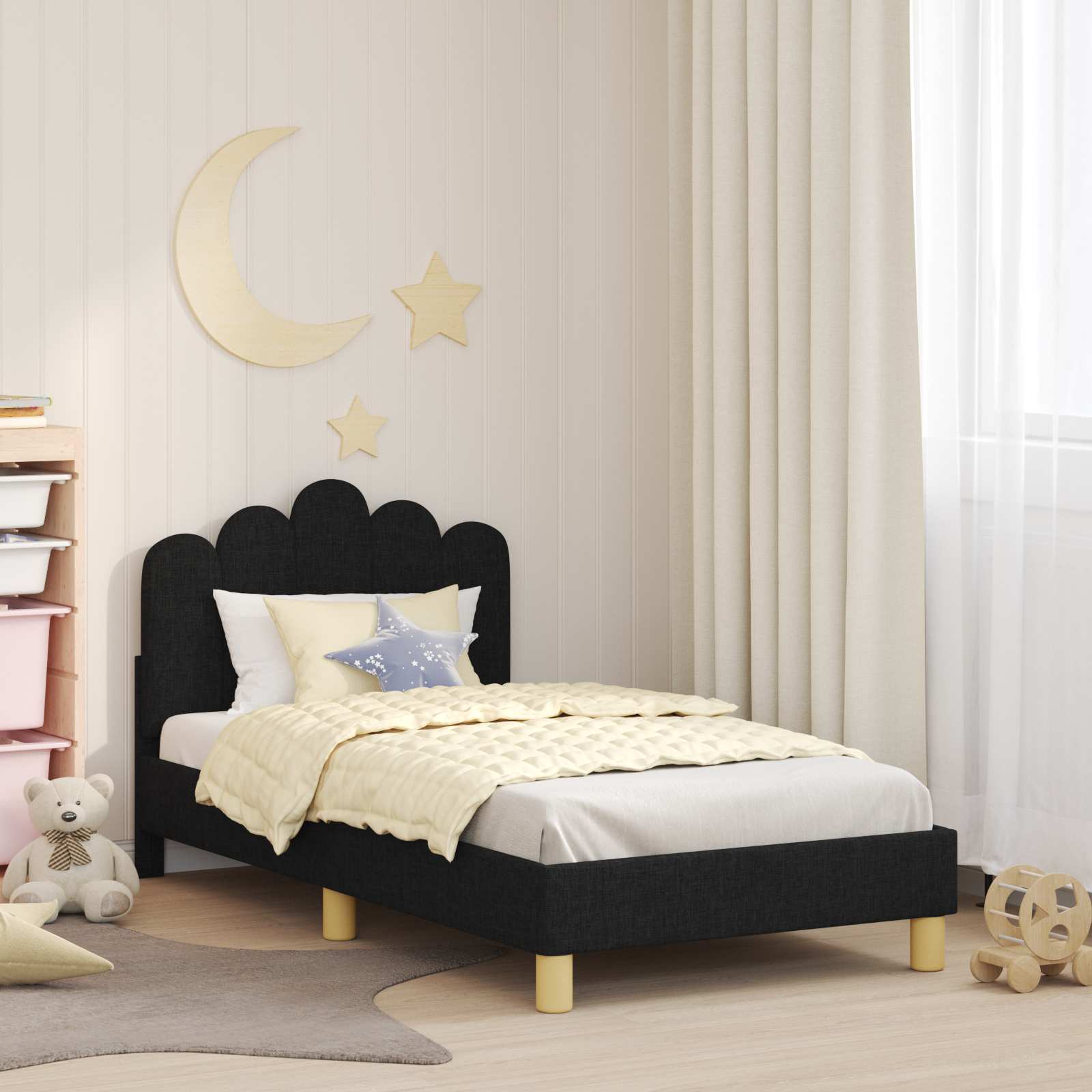 Bedframe voor kinderen met hoofdbord Zwart 80 x 160 cm Stof is nu te koop bij PeponiXL, paradijselijk wonen!