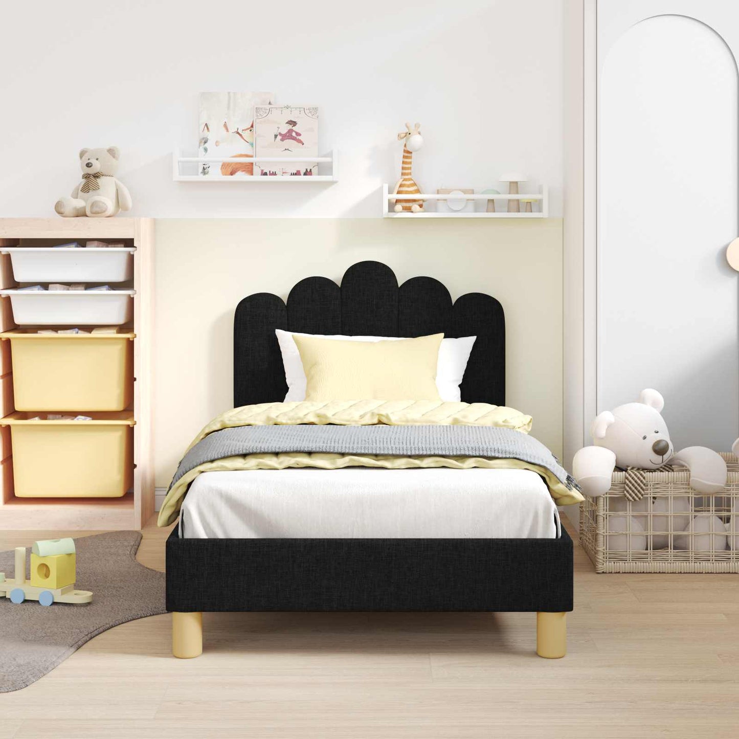 Bedframe voor kinderen met hoofdbord Zwart 80 x 160 cm Stof is nu te koop bij PeponiXL, paradijselijk wonen!