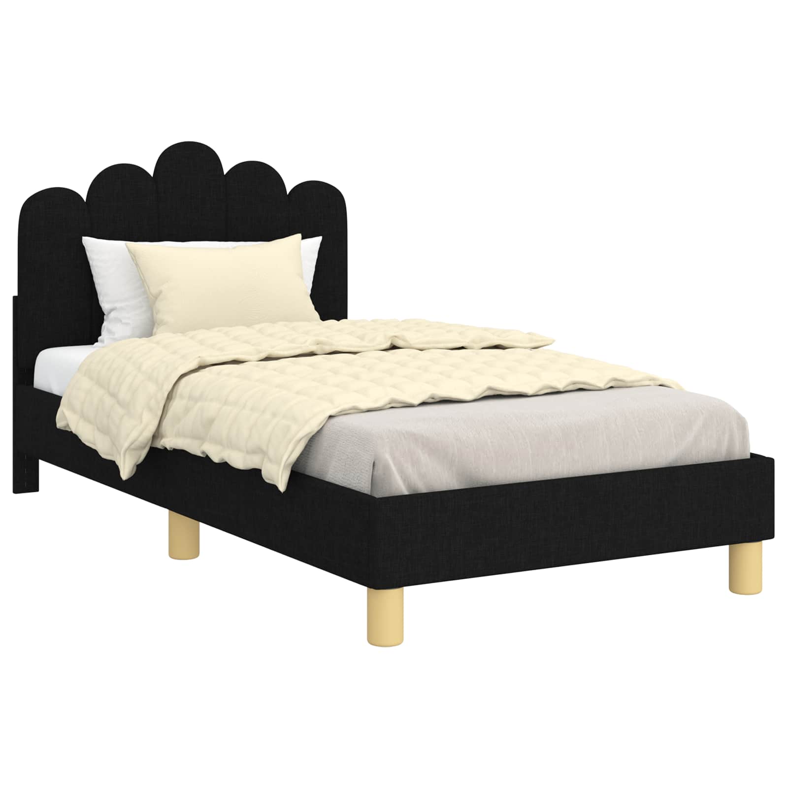 Bedframe voor kinderen met hoofdbord Zwart 80 x 160 cm Stof is nu te koop bij PeponiXL, paradijselijk wonen!