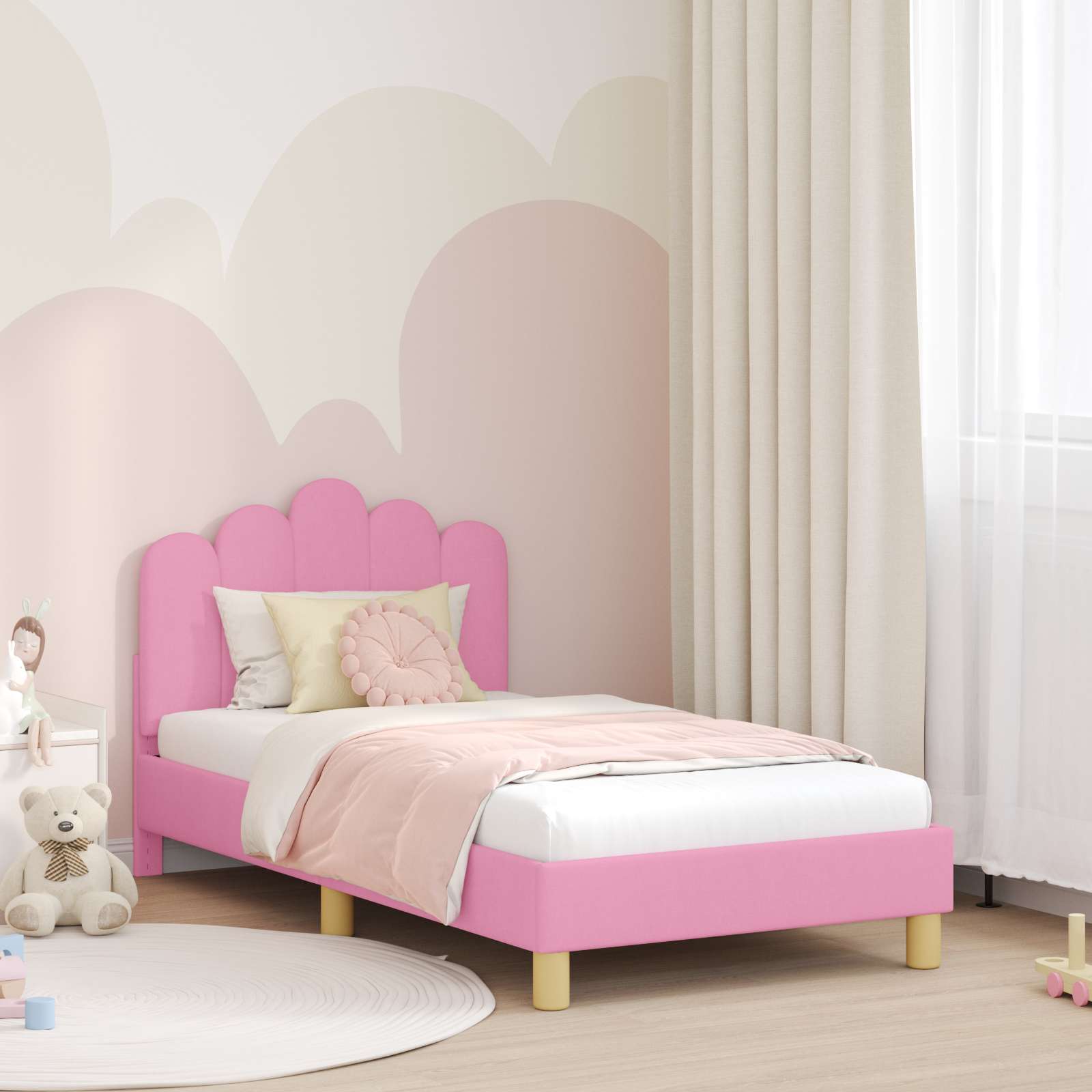 Bedframe voor kinderen met hoofdbord Roze 80 x 160 cm Stof is nu te koop bij PeponiXL, paradijselijk wonen!