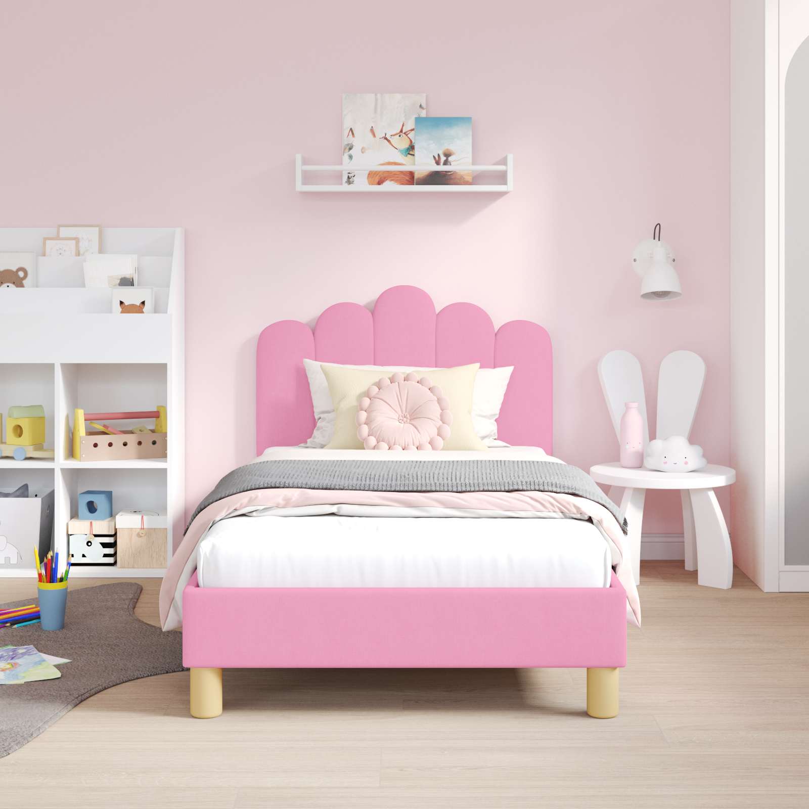 Bedframe voor kinderen met hoofdbord Roze 80 x 160 cm Stof is nu te koop bij PeponiXL, paradijselijk wonen!