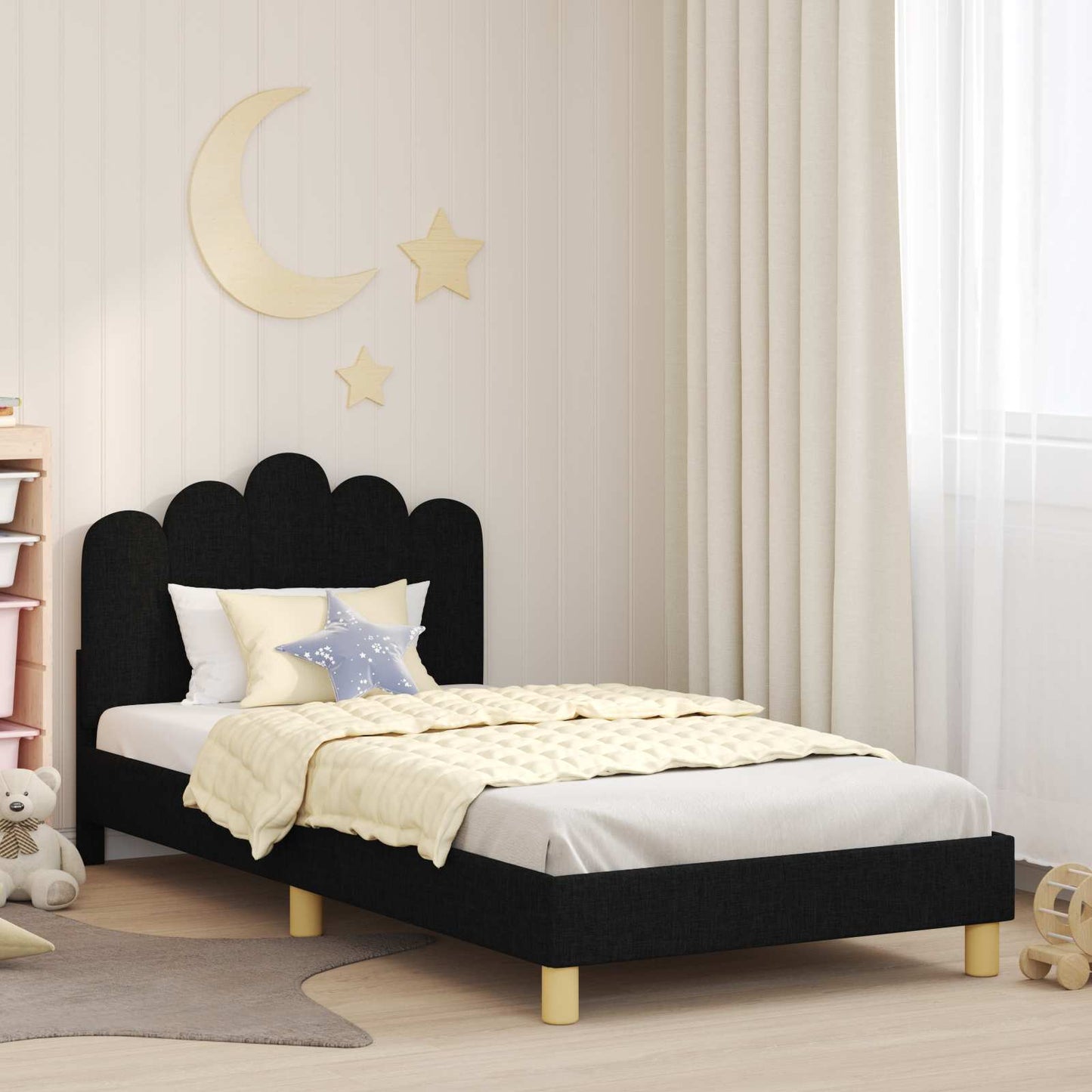 Bedframe voor kinderen met hoofdbord Zwart 80 x 200 cm Stof is nu te koop bij PeponiXL, paradijselijk wonen!