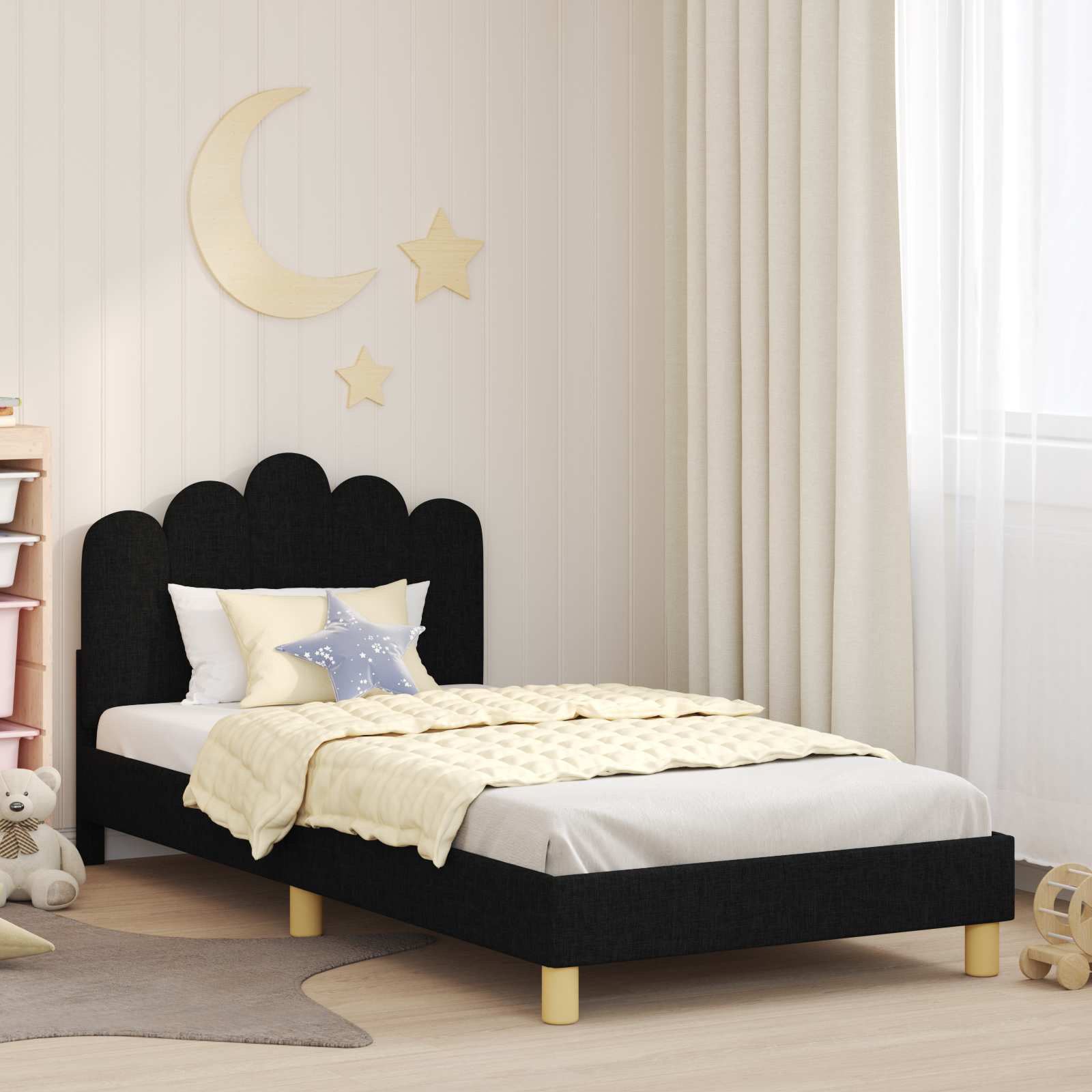 Bedframe voor kinderen met hoofdbord Zwart 80 x 200 cm Stof is nu te koop bij PeponiXL, paradijselijk wonen!
