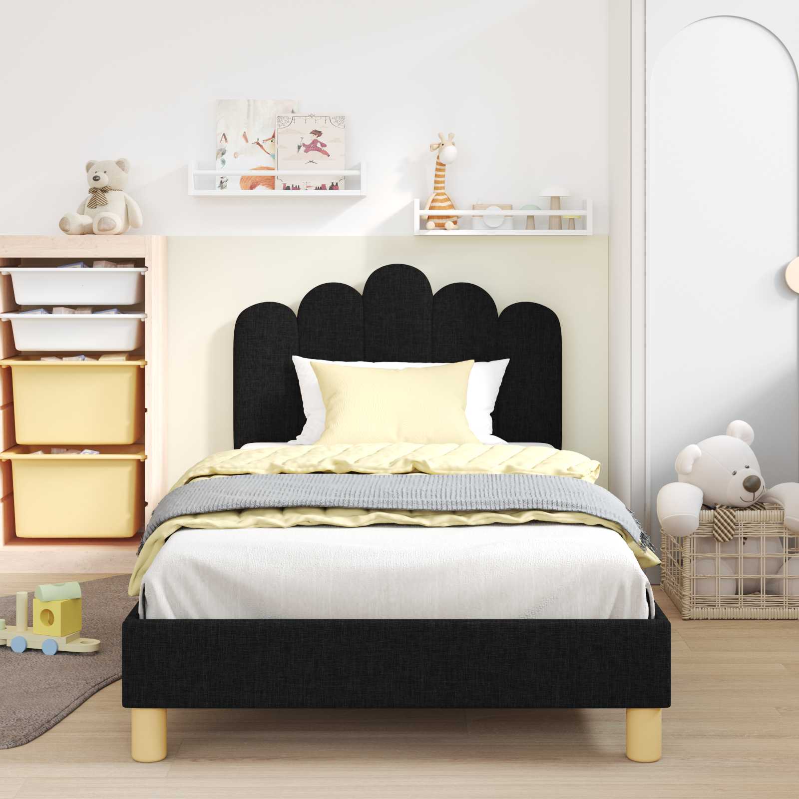 Bedframe voor kinderen met hoofdbord Zwart 80 x 200 cm Stof is nu te koop bij PeponiXL, paradijselijk wonen!